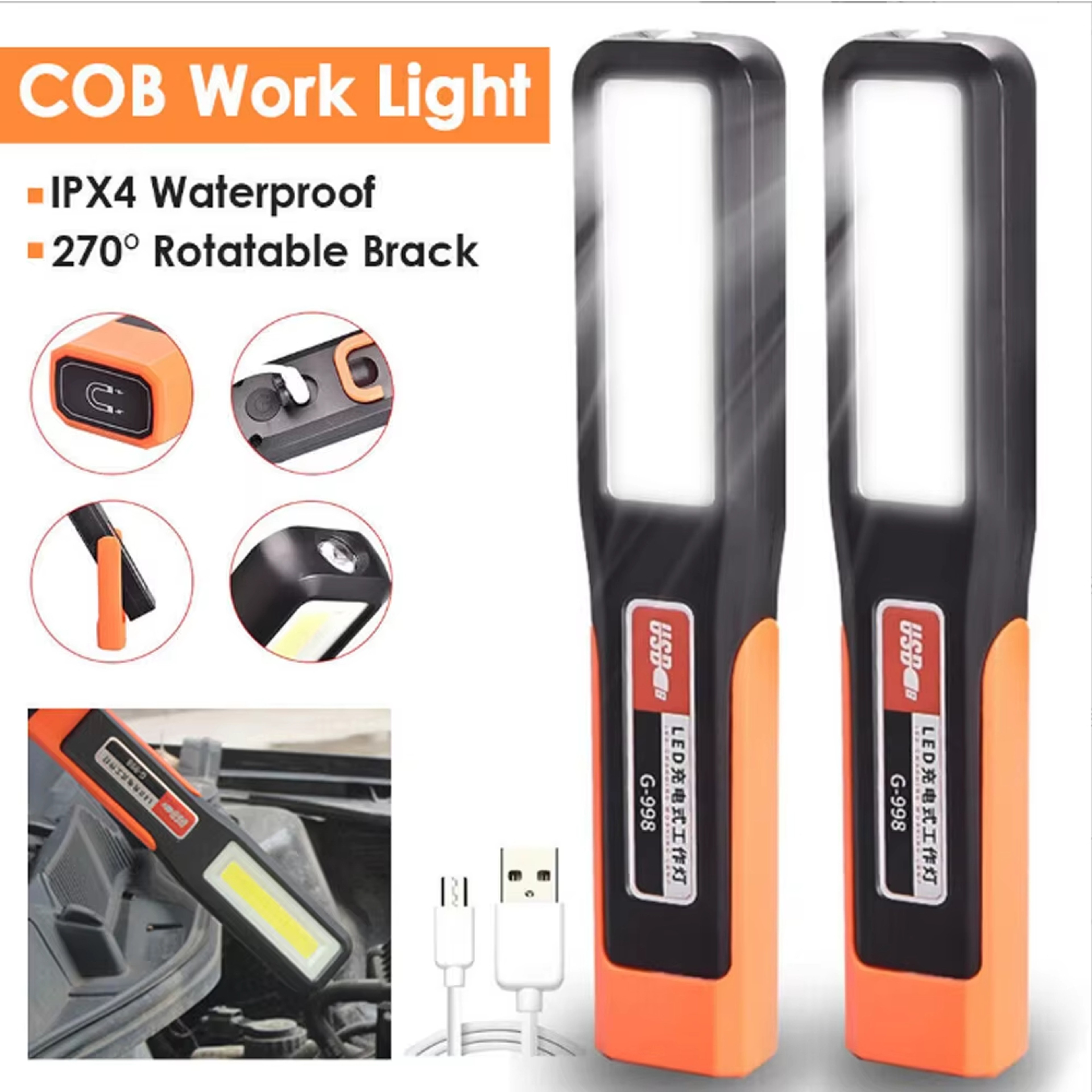COB LED Rechargeable Work Light USB Magnetic Flashlight for Mechanics, Emergency, and Car Garage Use – view 1
