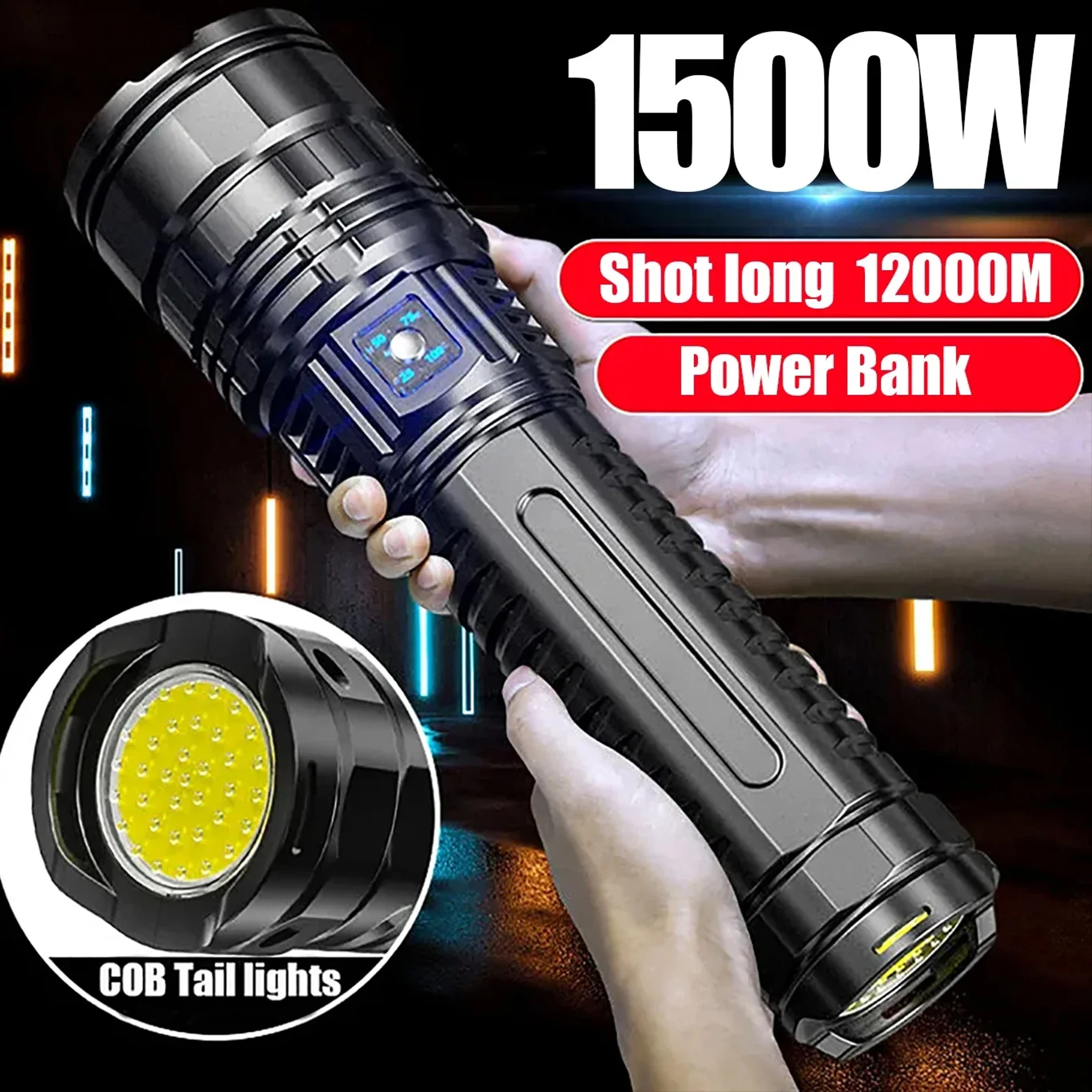 Ultra Bright LED Flashlight with Built in Battery, Tactical Spotlight Range, Emergency Light for Outdoor – view 1