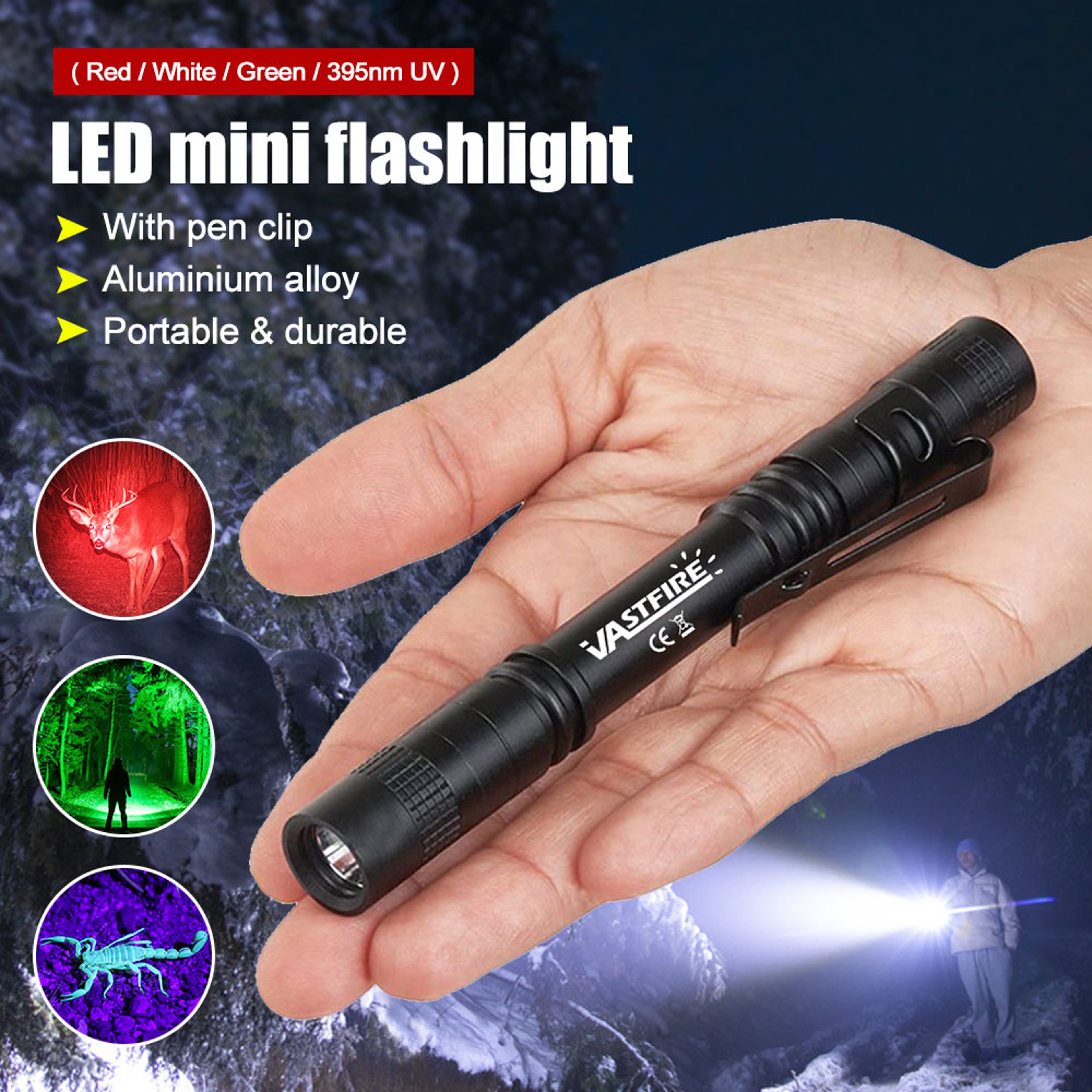 Mini Pen Light Flashlight RedWhiteTorch With Clip For Pet Stain Detection Money  Ore Finder 1