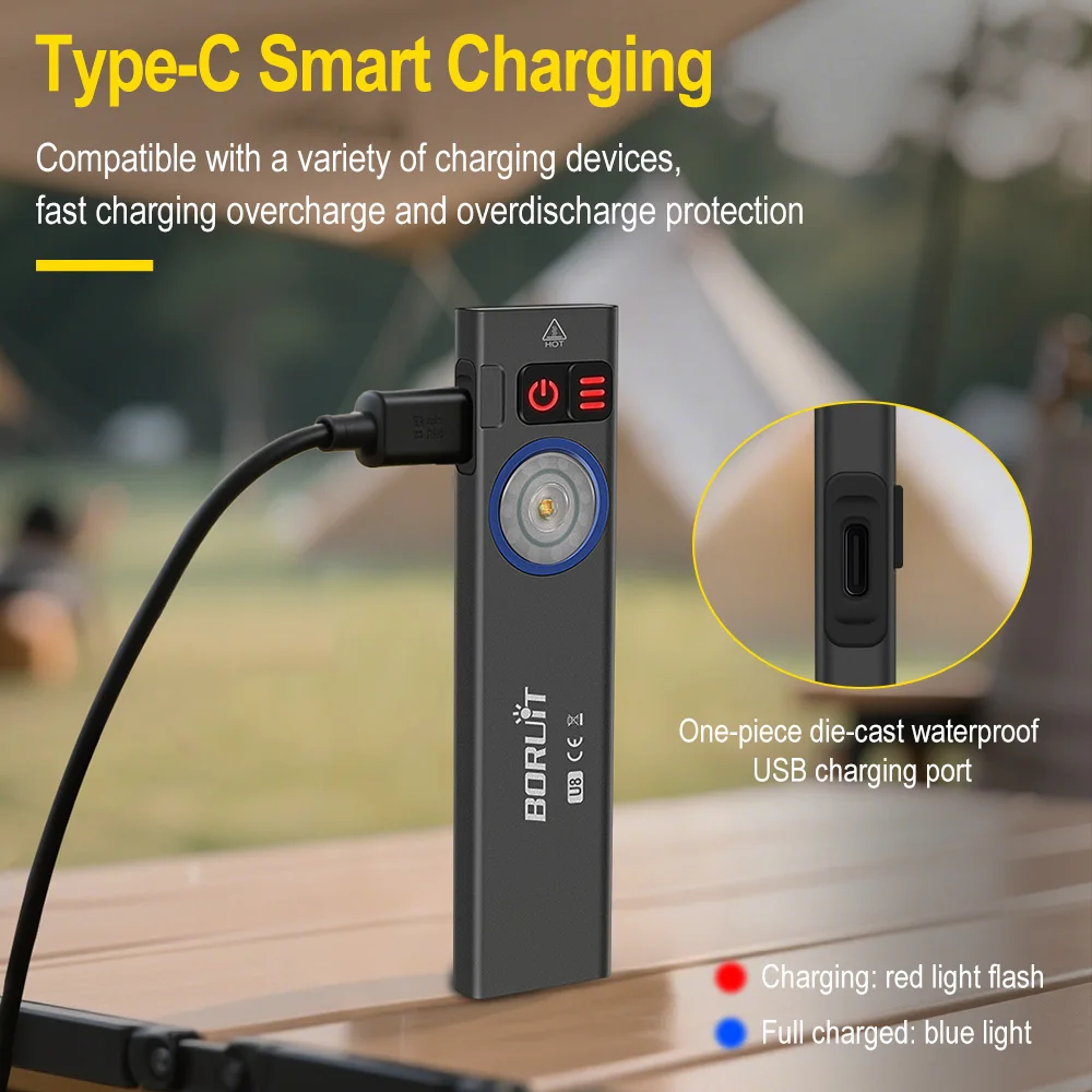 U8 EDC LED Flashlight With Magnet Type C Rechargeable Waterproof Work Light Torch For Camping  Outd 2