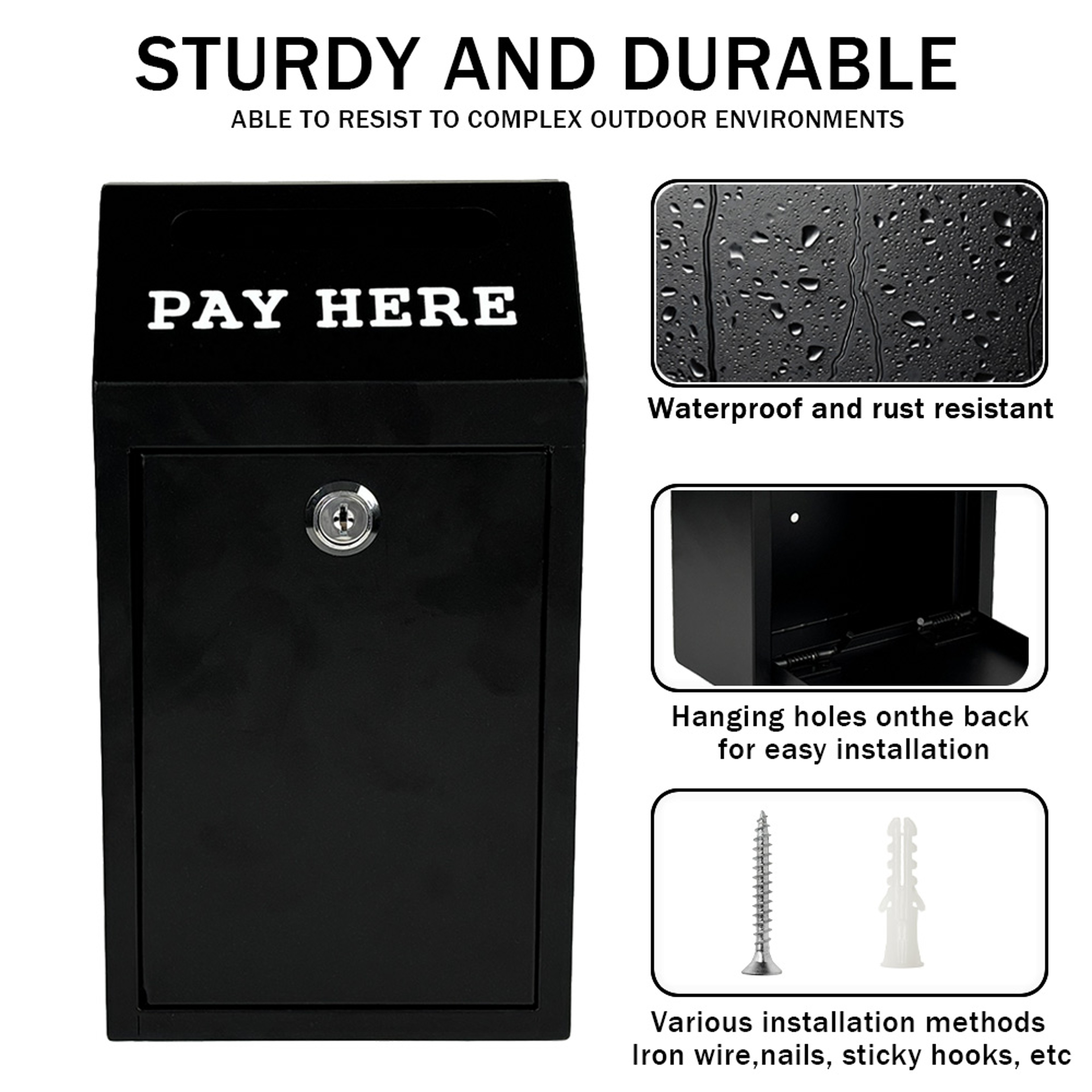 Secure Cash Box with Lock Wall Mount Metal Donation & Mailbox for Home, Office, and Outdoor Use – view 3
