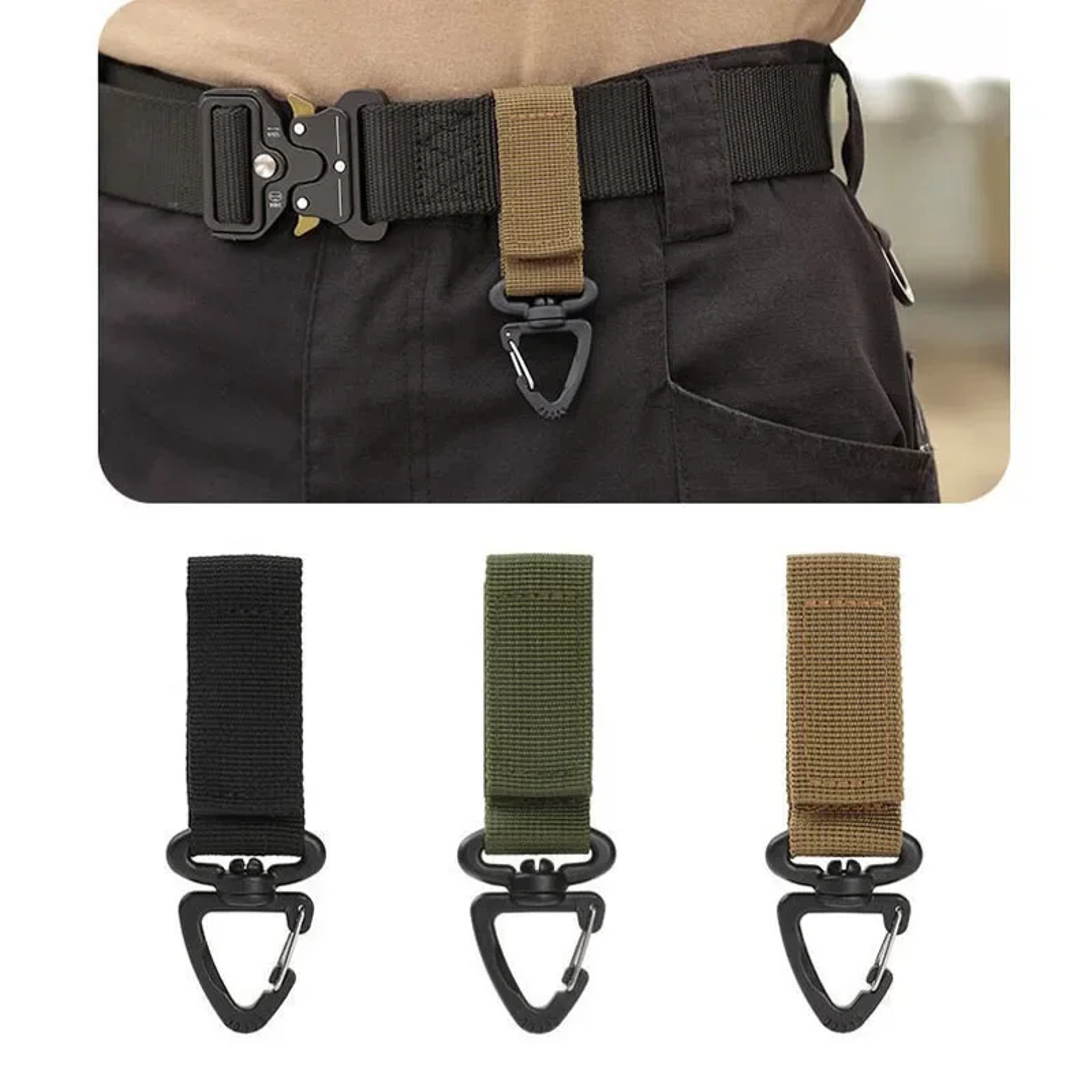 Rotating Tactical Carabiner Clip Set Durable MOLLE Key Hook For Backpack  Camping Gear 0