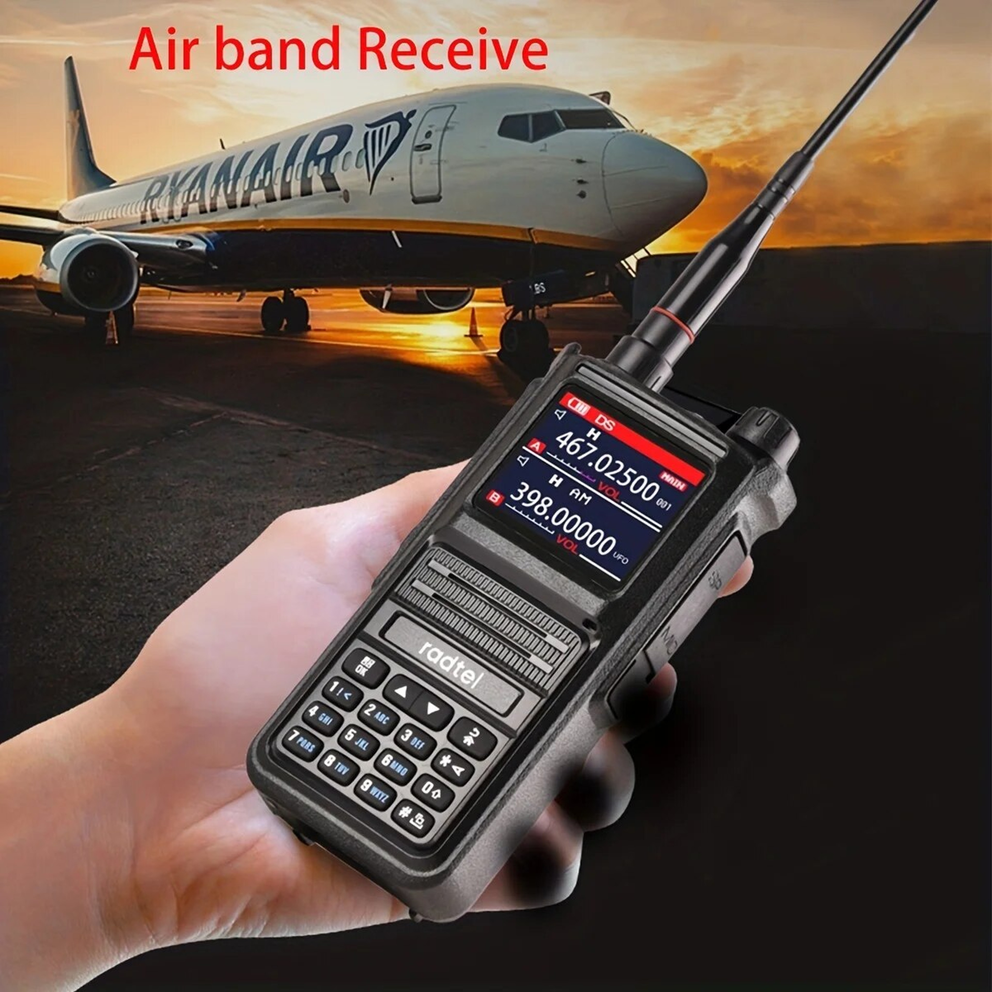 Handheld Full Band Ham Transceiver with Channels Air Band Scanner & NOAA Weather Receiver – view 1
