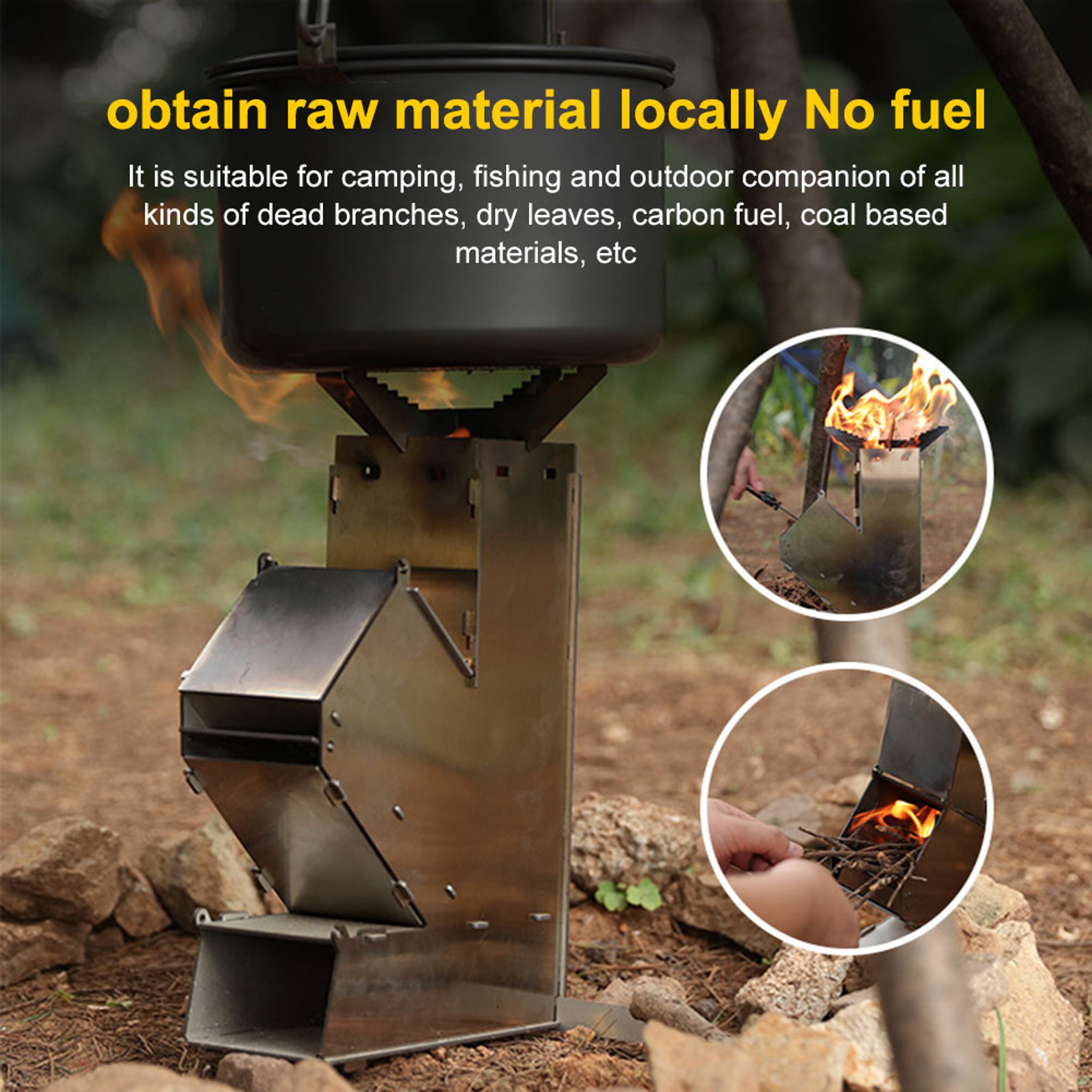 Compact Folding Stainless Steel Rocket Stove for Camping & Outdoor BBQ – view 2