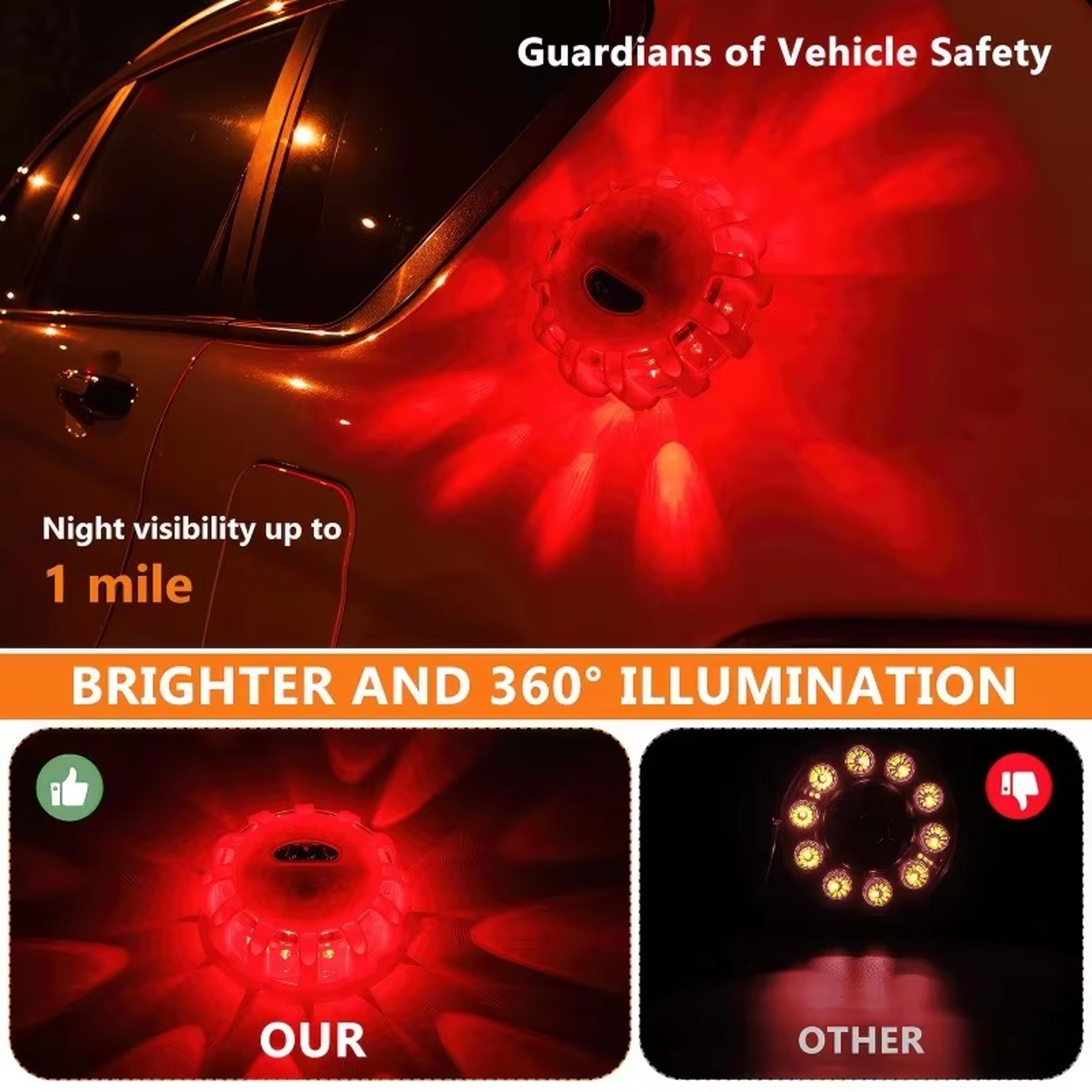 USB Rechargeable LED Road Safety Flares with Magnetic Emergency Beacon – view 5