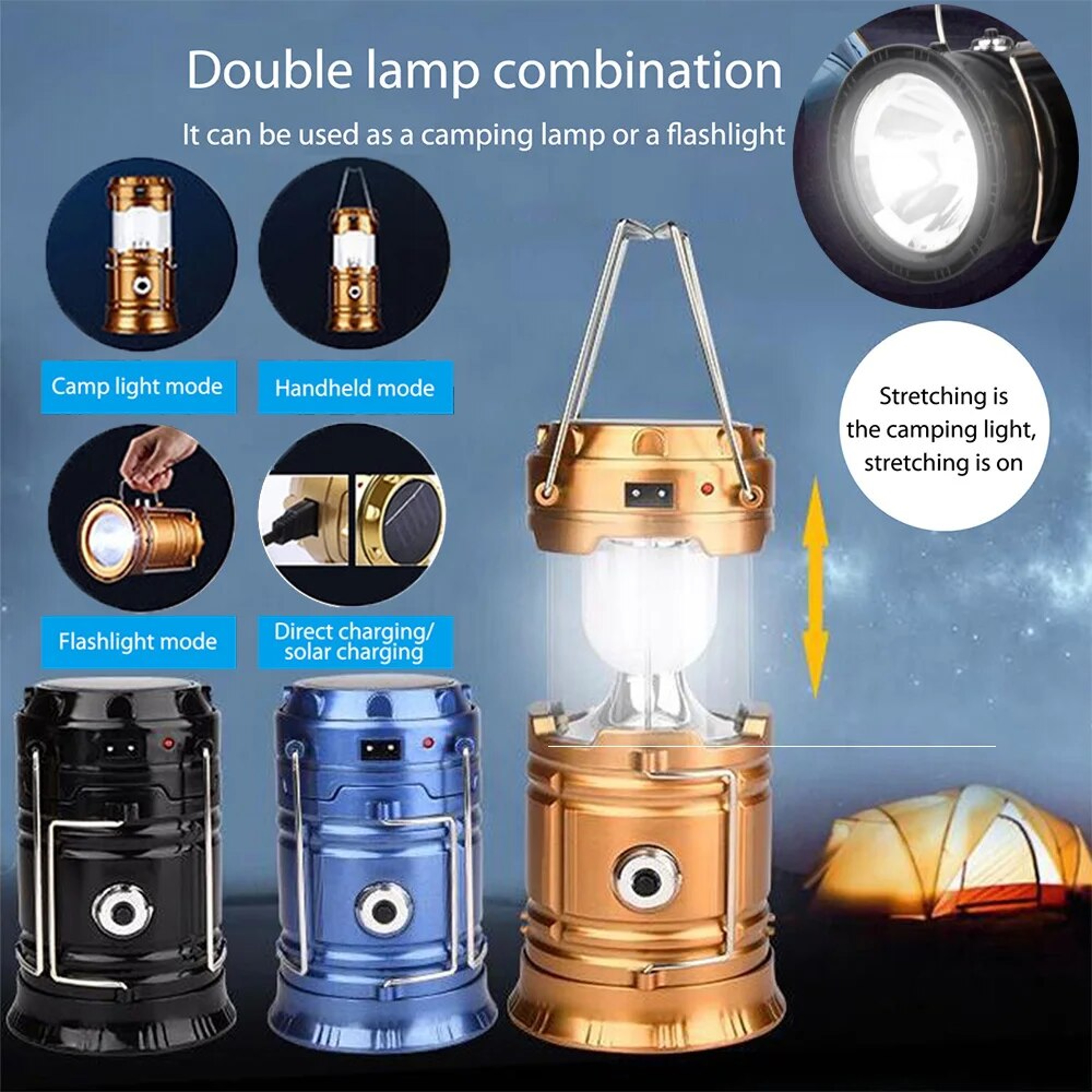 Solar Powered Multifunctional Camping Lamp & Portable LED Flashlight – view 2