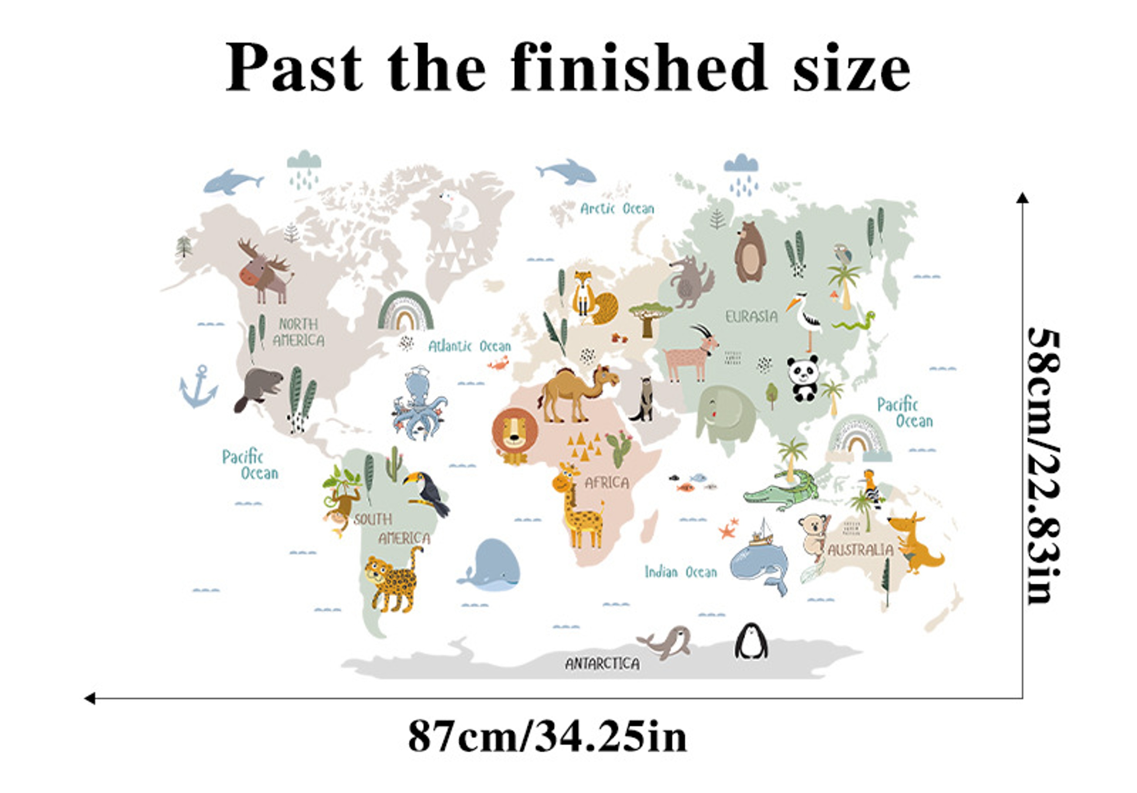 Kids World Map Wall Sticker Cartoon Animal Decal for Nursery Bedroom Educational Wall Decor – view 6