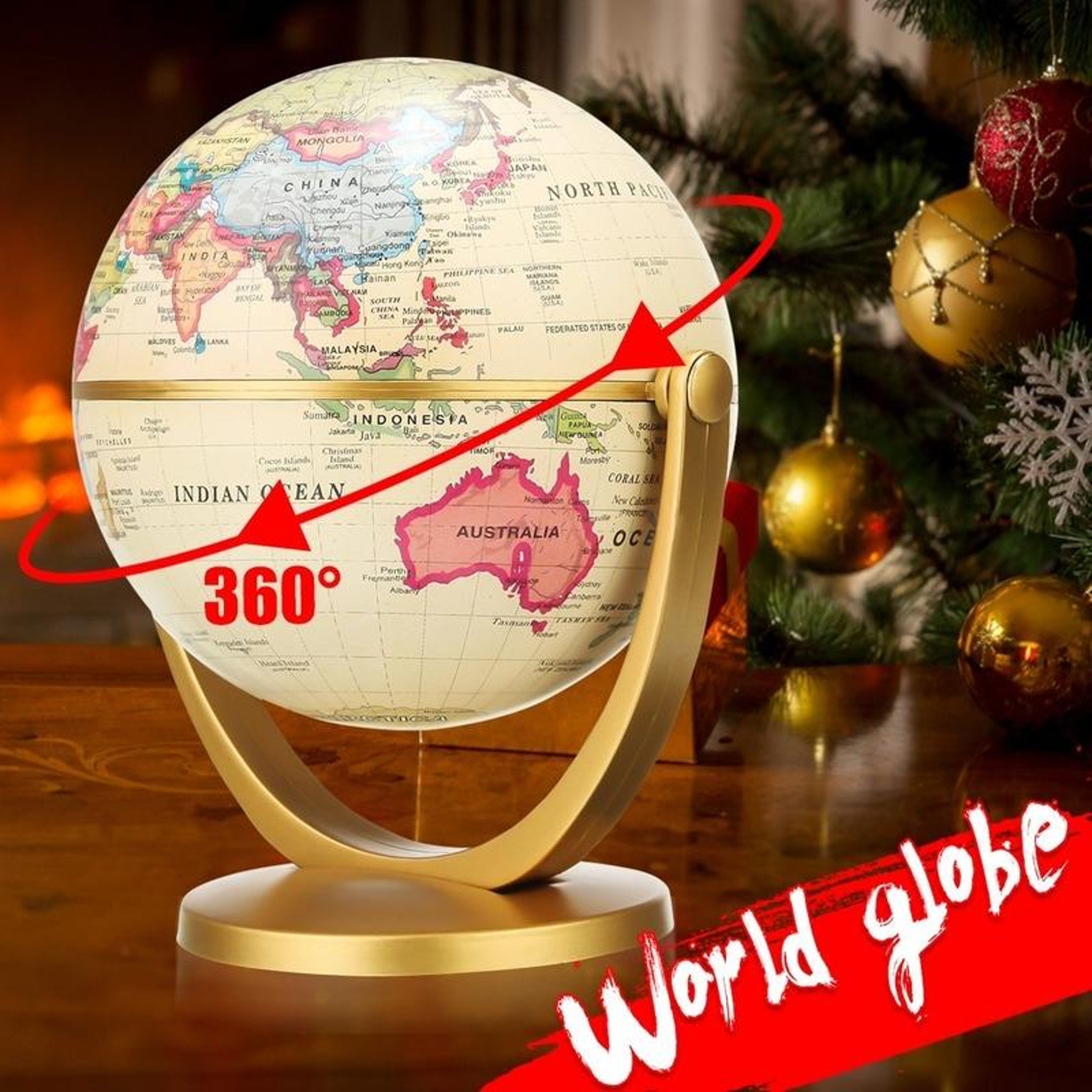 Retro Rotating Earth Globe Vintage Desktop World Map Decor – view 1