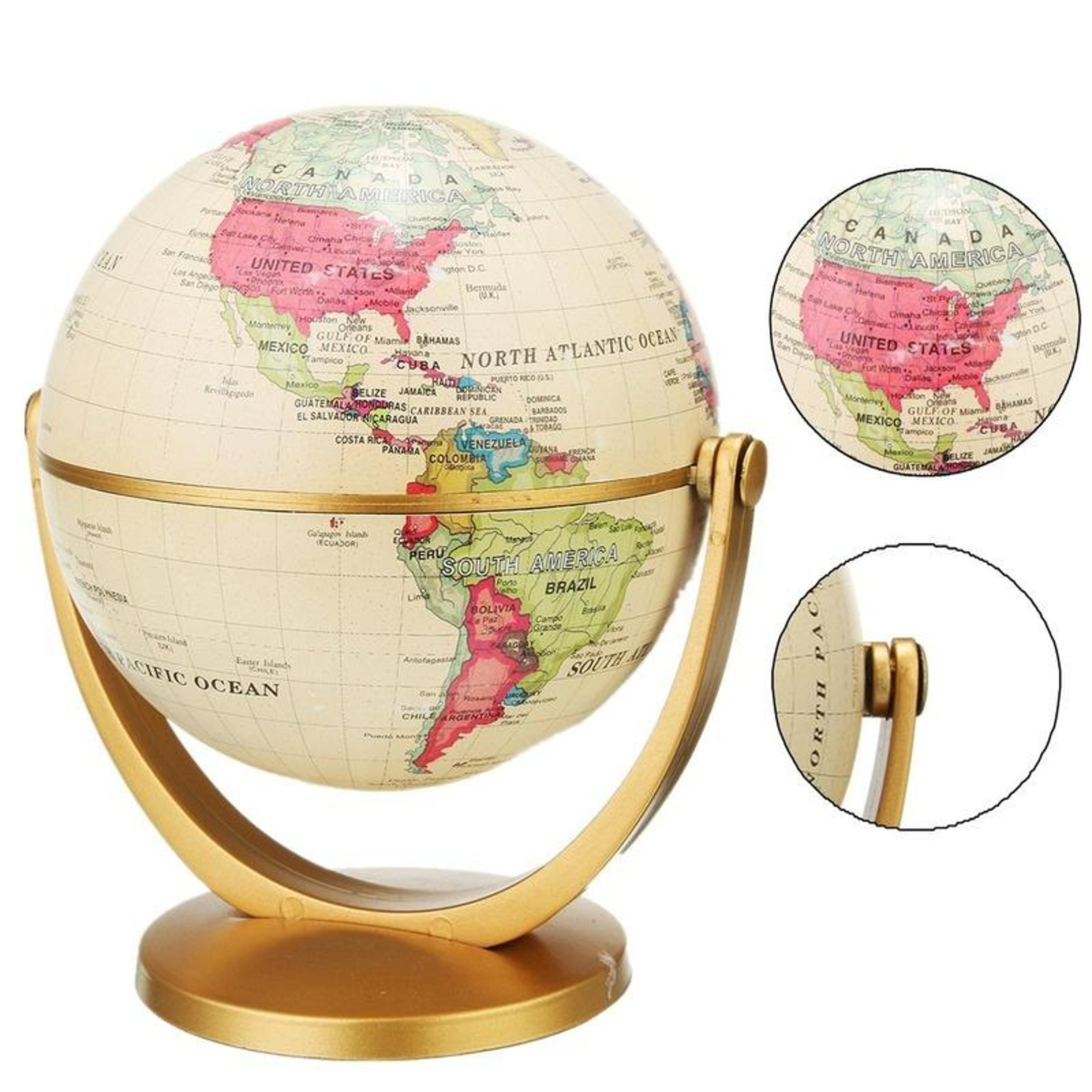 Retro Rotating Earth Globe Vintage Desktop World Map Decor – view 2