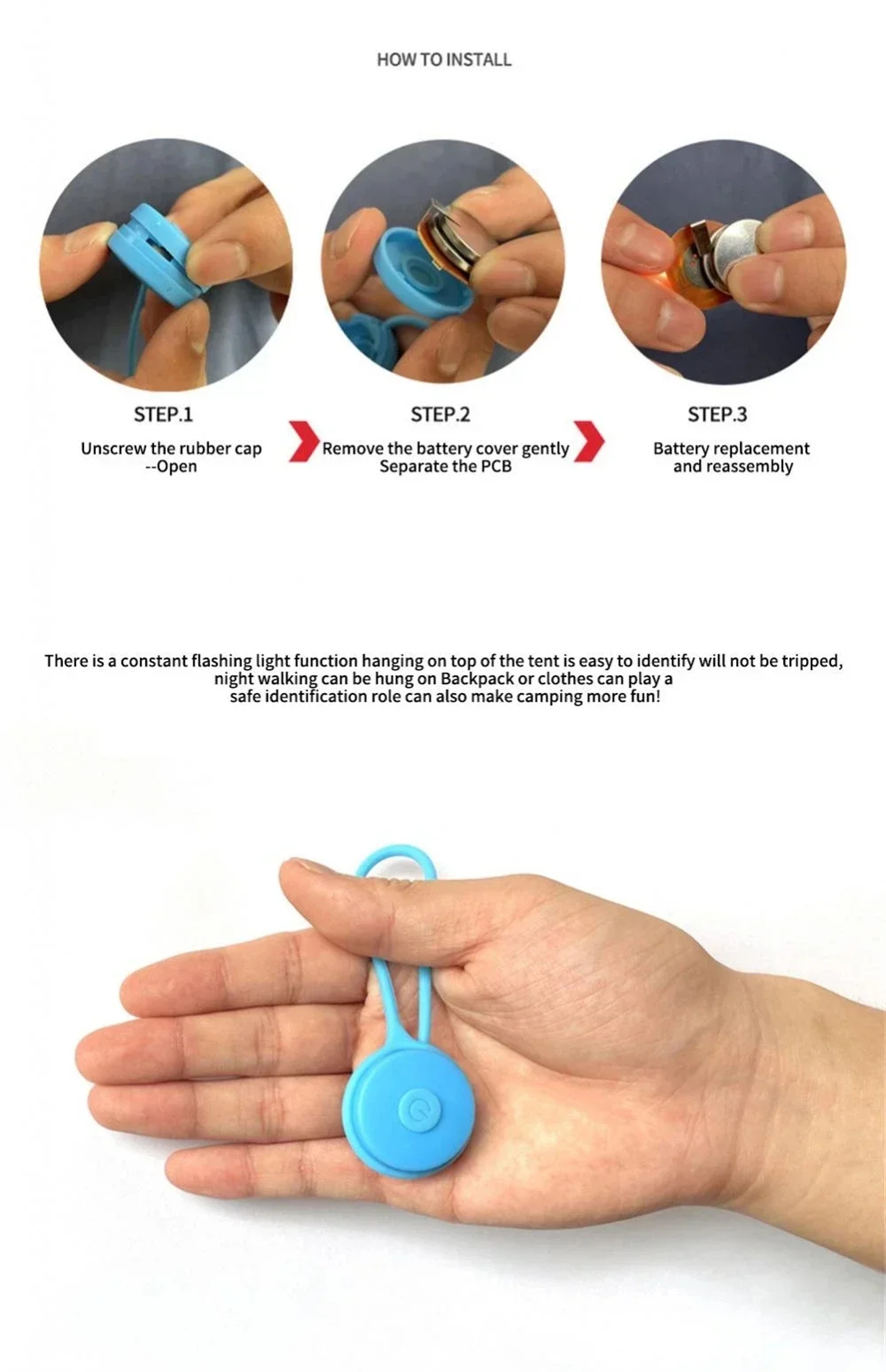Silicone LED Backpack Light for Night Running & Camping Safety – view 5