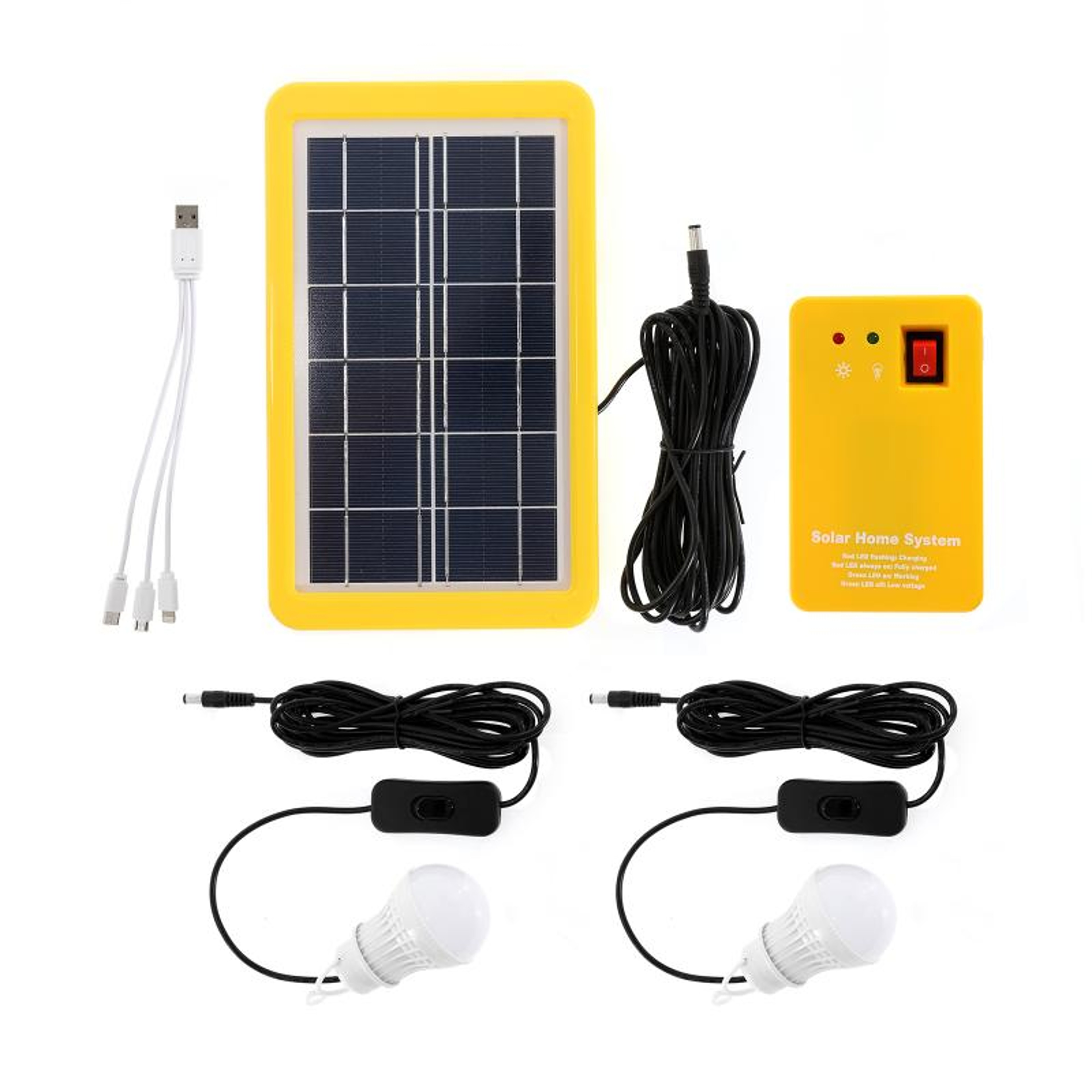Solar Panel Emergency Light Kit With USB Charger  LED Bulbs 0