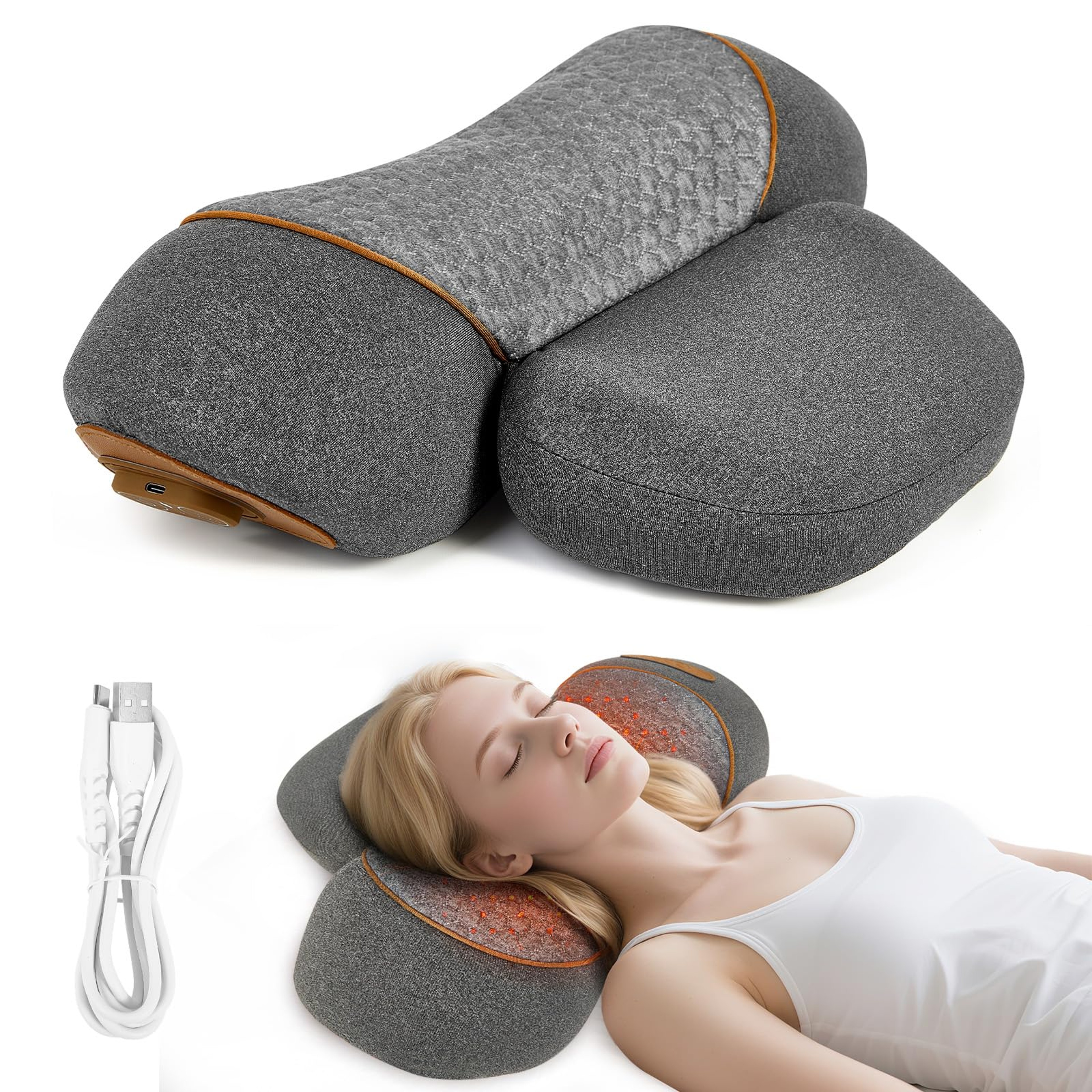 Heated Neck Massager Pillow With Traction  Posture Support 0