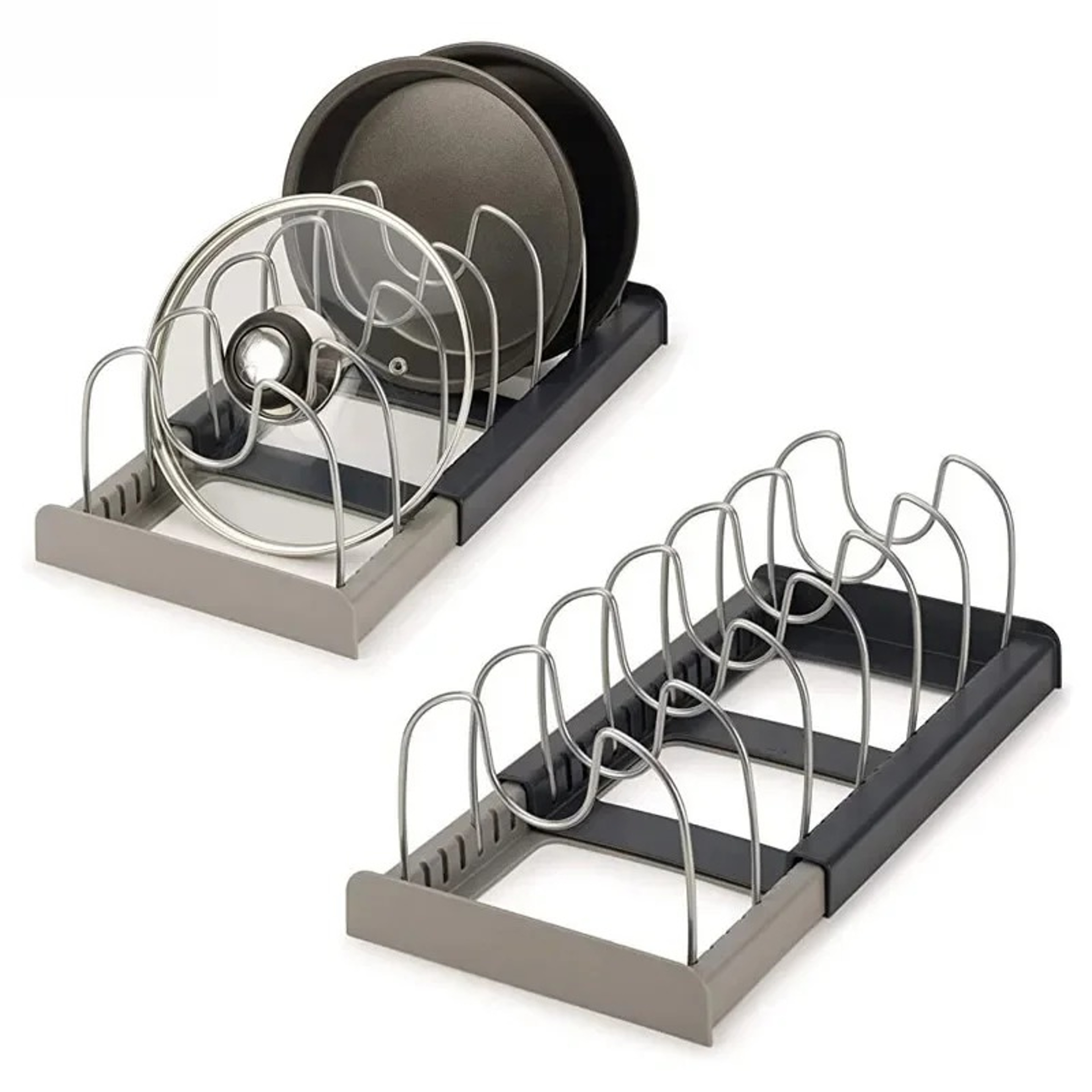 Expandable Stainless Steel Pot Organizer Rack for Cabinet Cookware Storage & Cutting Board Holder – view 3
