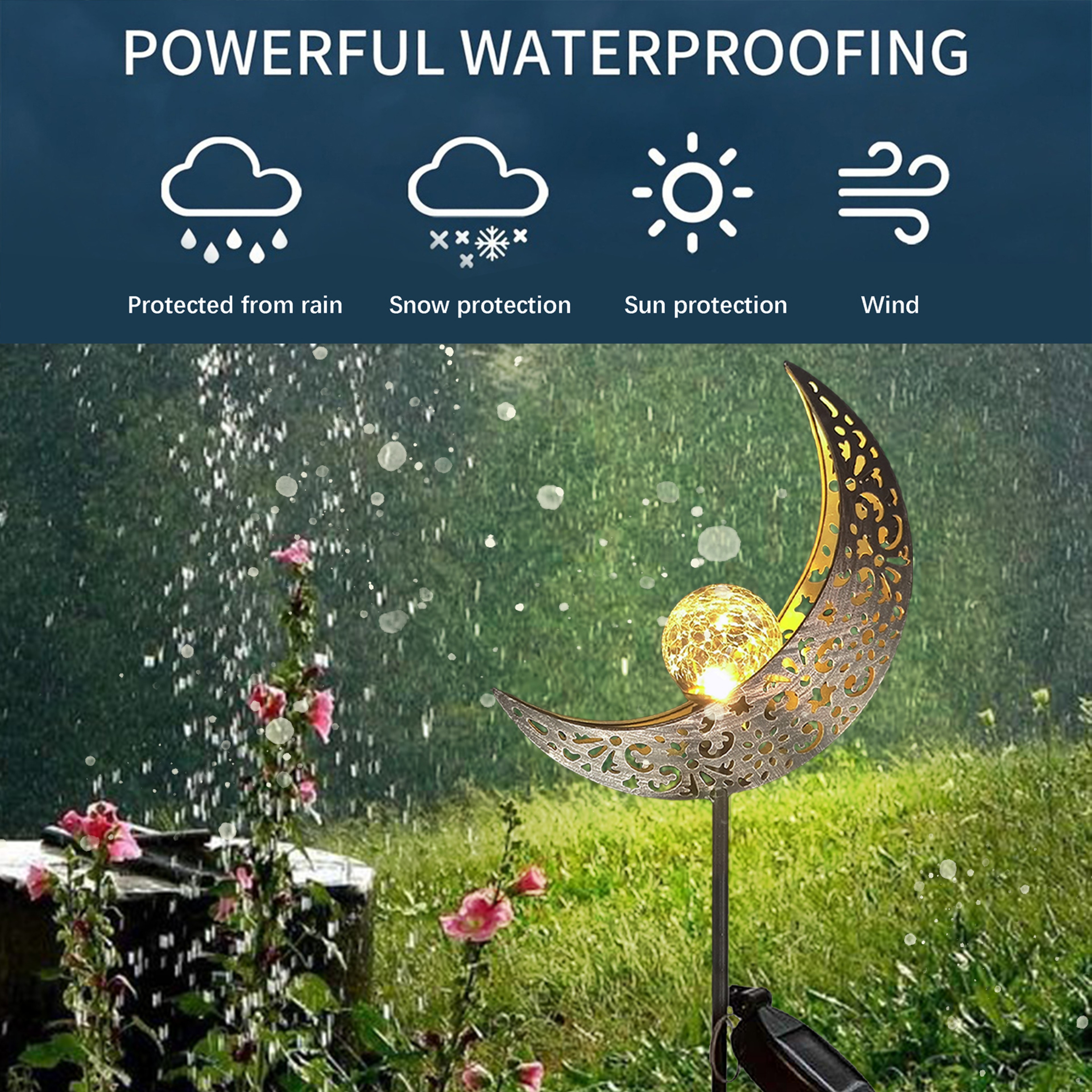 Solar Garden Lights Moon Fairy Crackle Glass Stake Warm LED Outdoor Decor – view 4