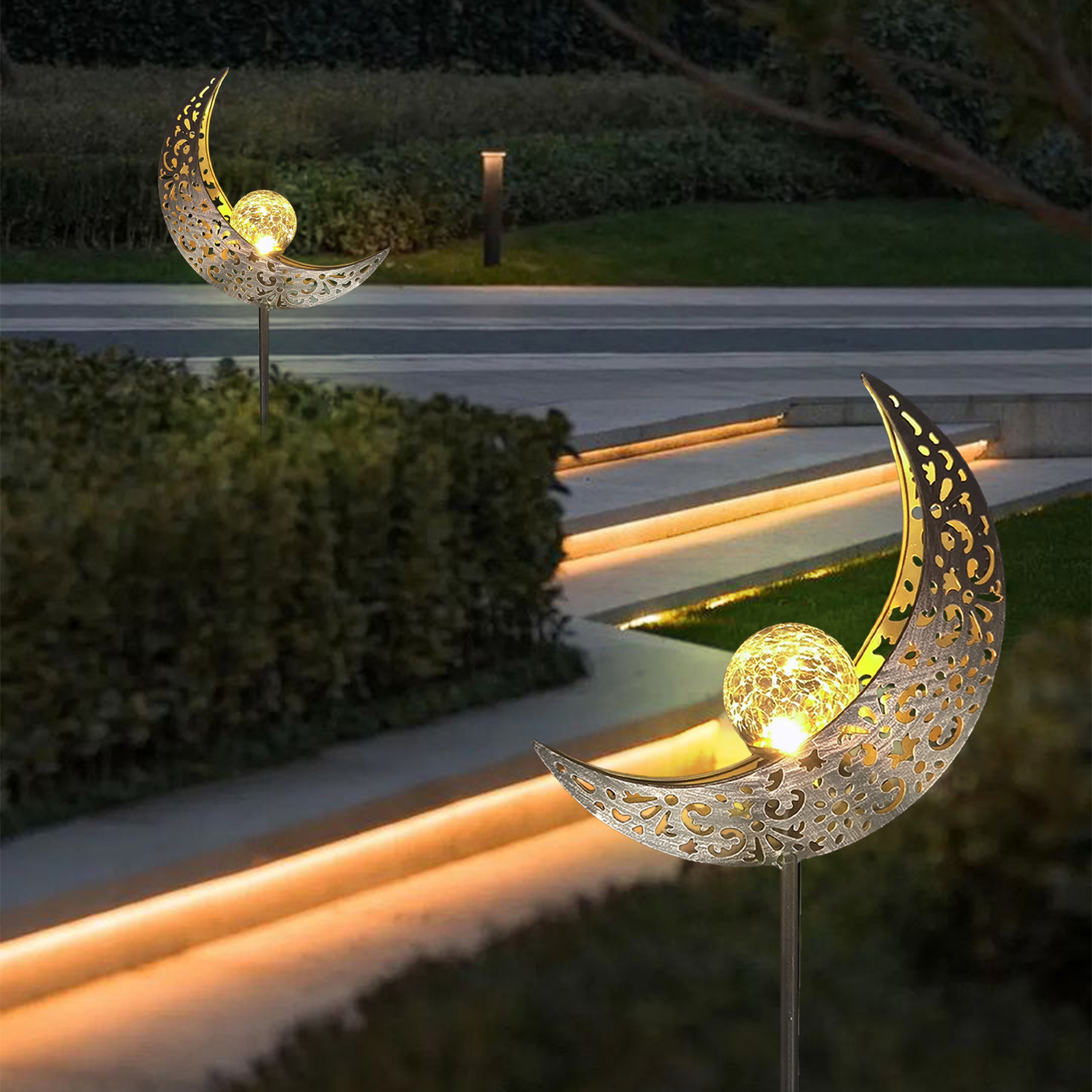 Solar Garden Lights Moon Fairy Crackle Glass Stake Warm LED Outdoor Decor – view 6