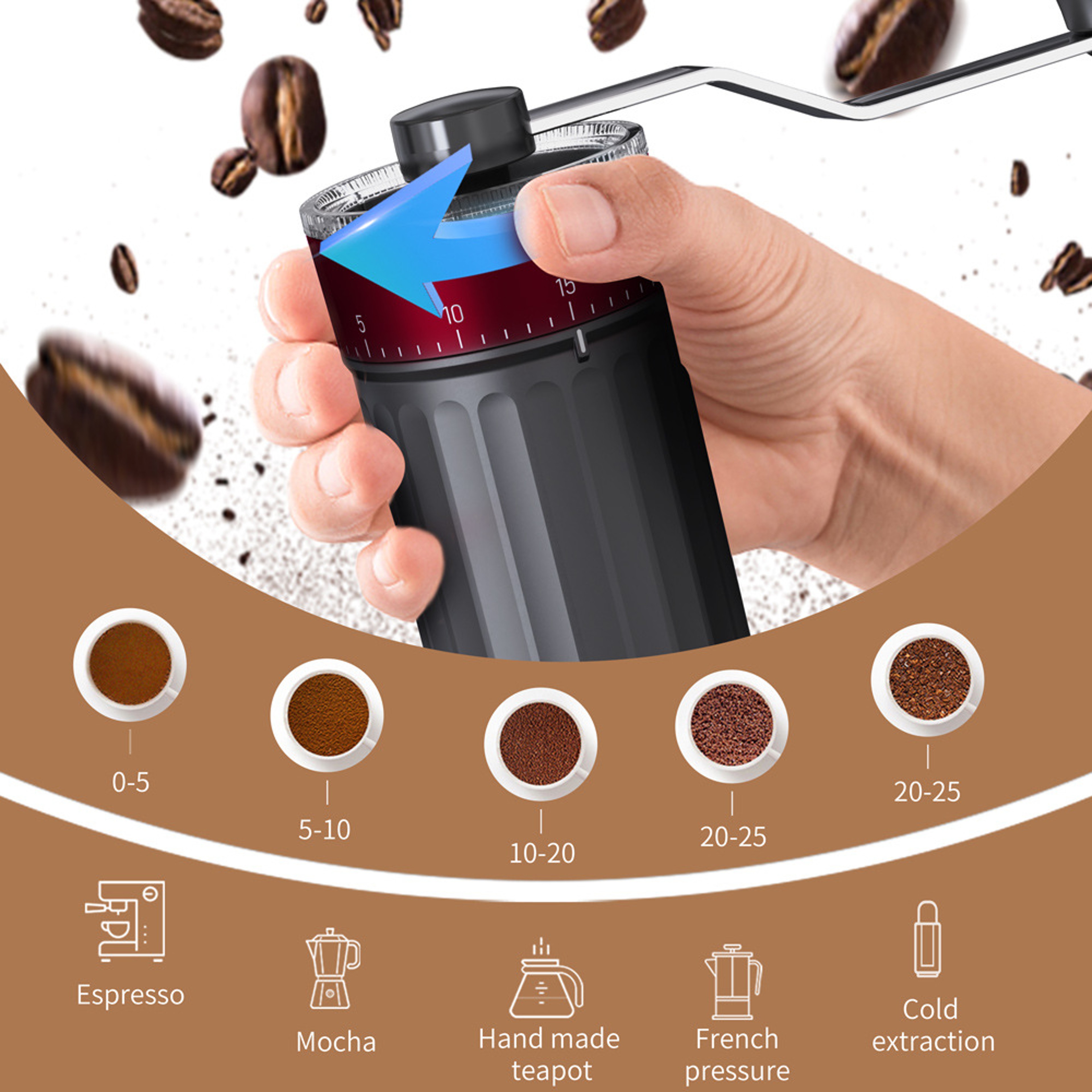 Precision Manual Coffee Grinder with Adjustable Settings & Ceramic Burr Core – view 3