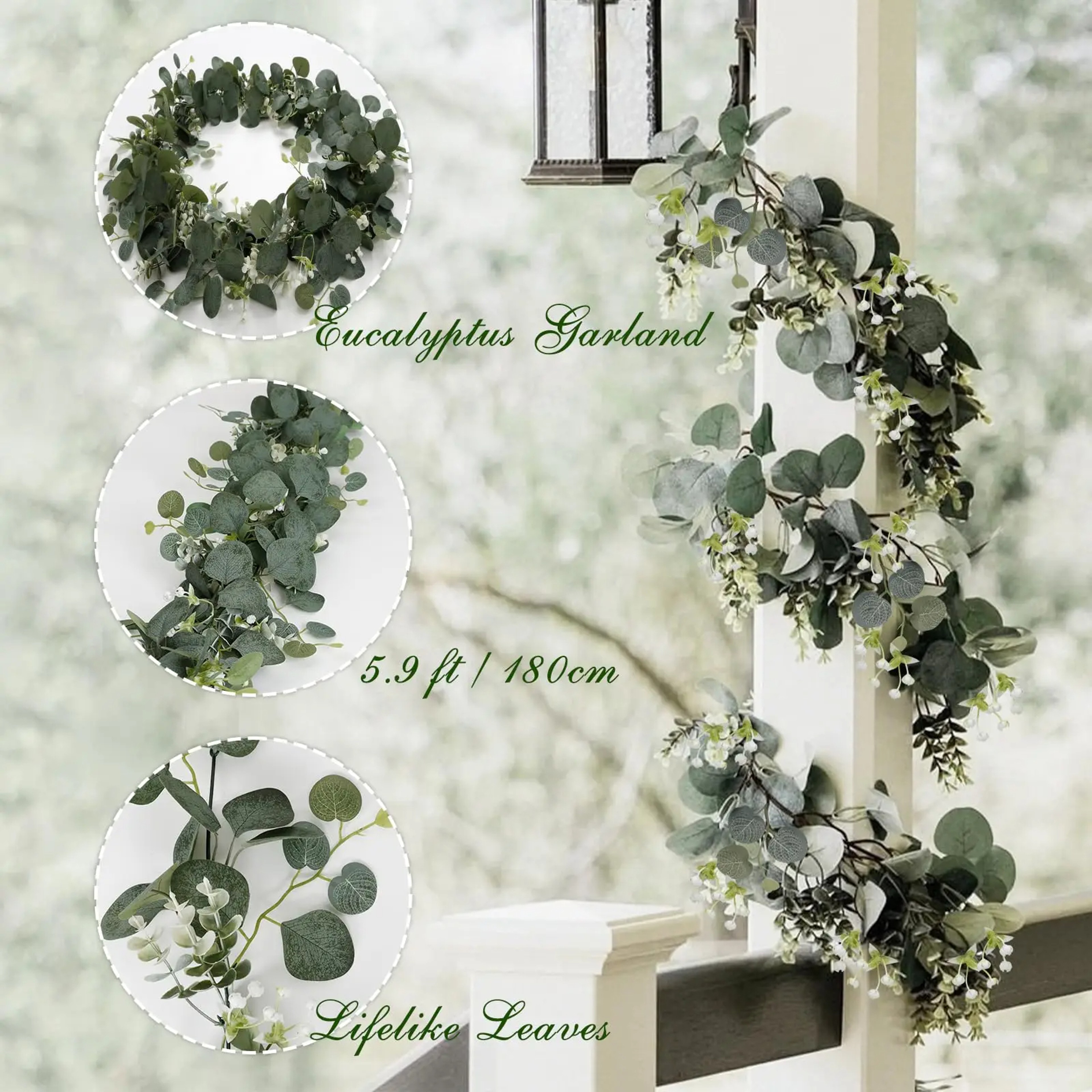 Artificial Eucalyptus Garland with White Flowers & Berries for Wedding and Home Decor – view 3
