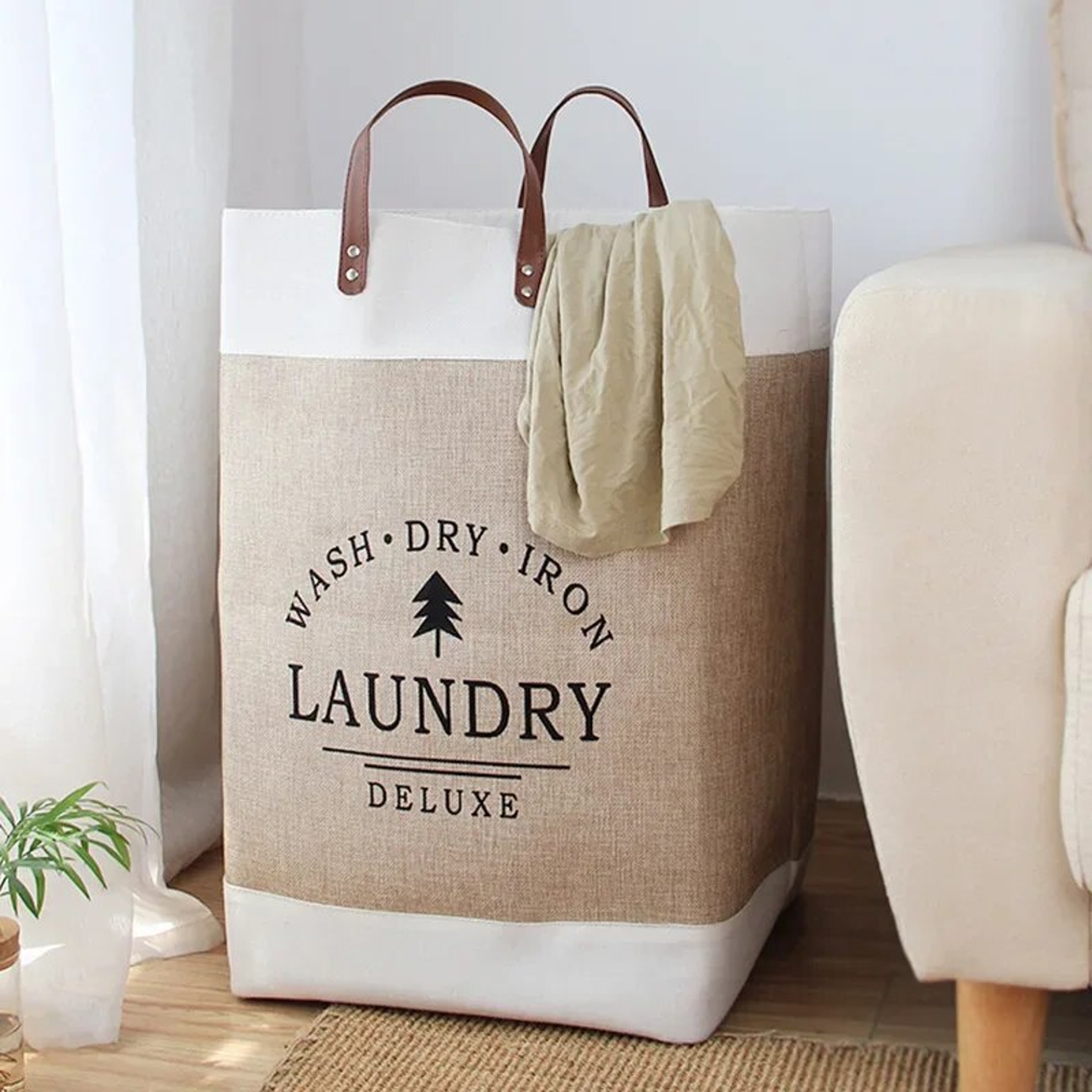 Large Capacity Folding Laundry Basket Durable Fabric Laundry Hamper with Handles – view 1