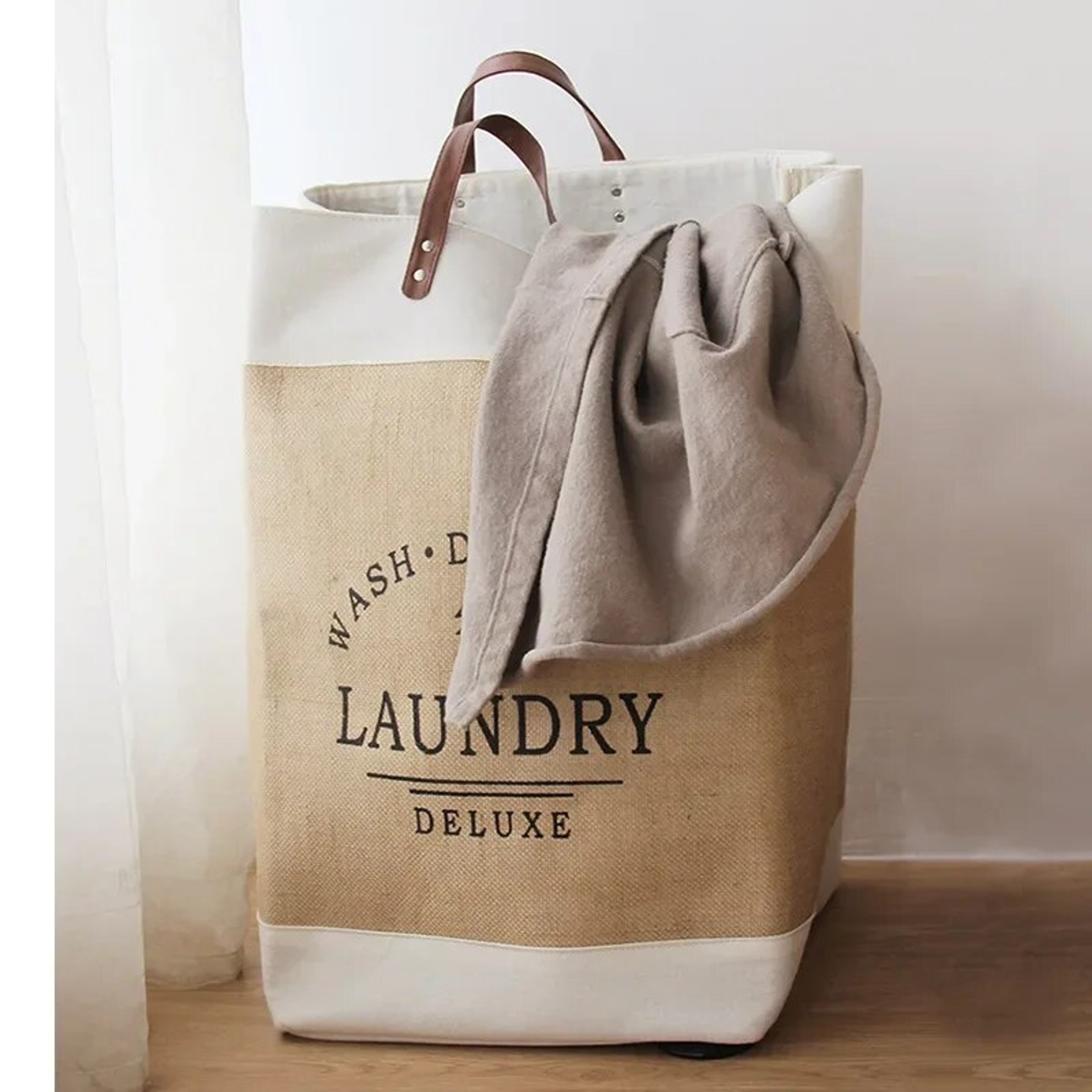 Large Capacity Folding Laundry Basket Durable Fabric Laundry Hamper with Handles – view 2