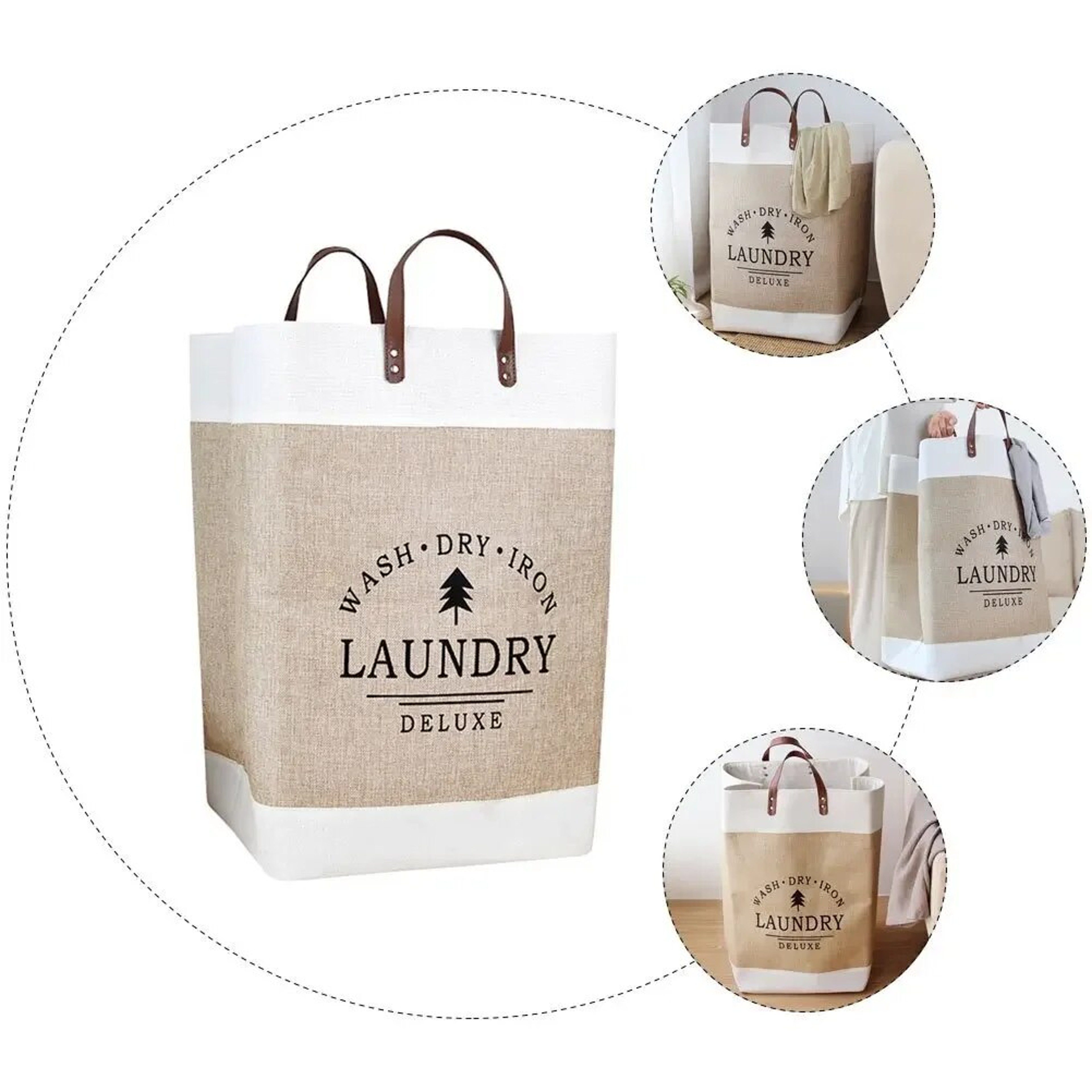 Large Capacity Folding Laundry Basket Durable Fabric Laundry Hamper with Handles – view 5