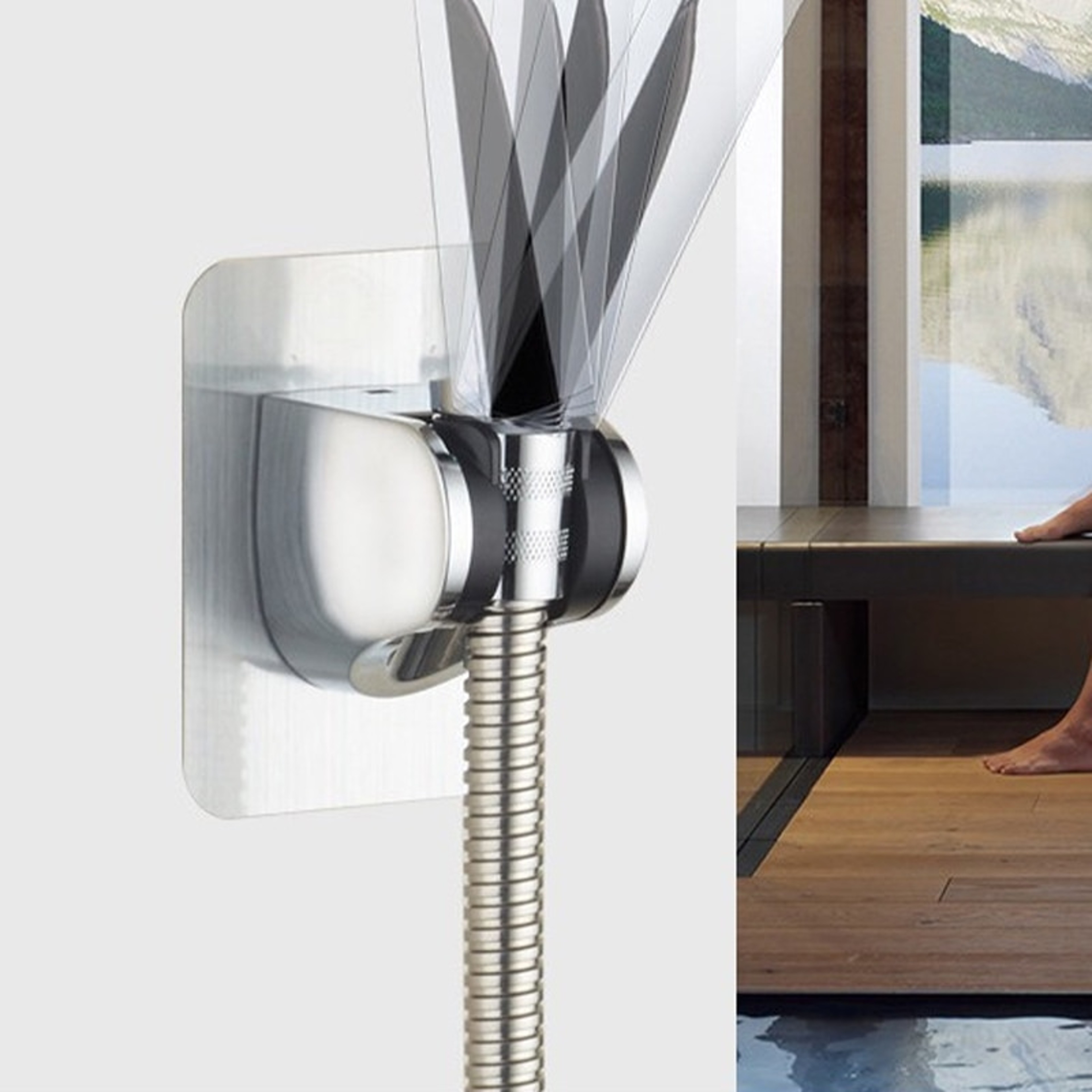 Adjustable Self Adhesive Shower Head Holder No Drill Wall Mount Bracket – view 2