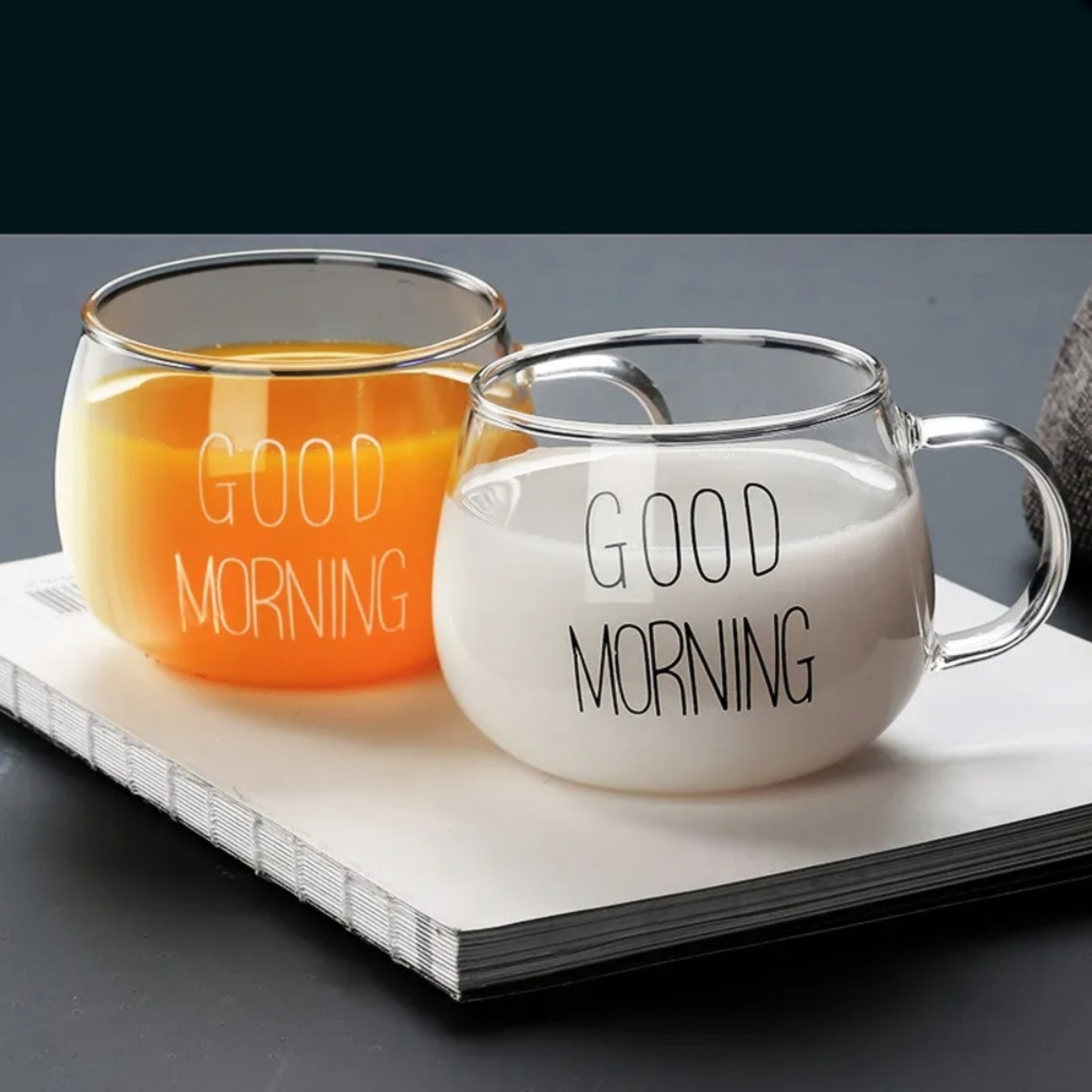 glass coffee mug with Handle Minimalist Letter Print Tea Cup – view 2