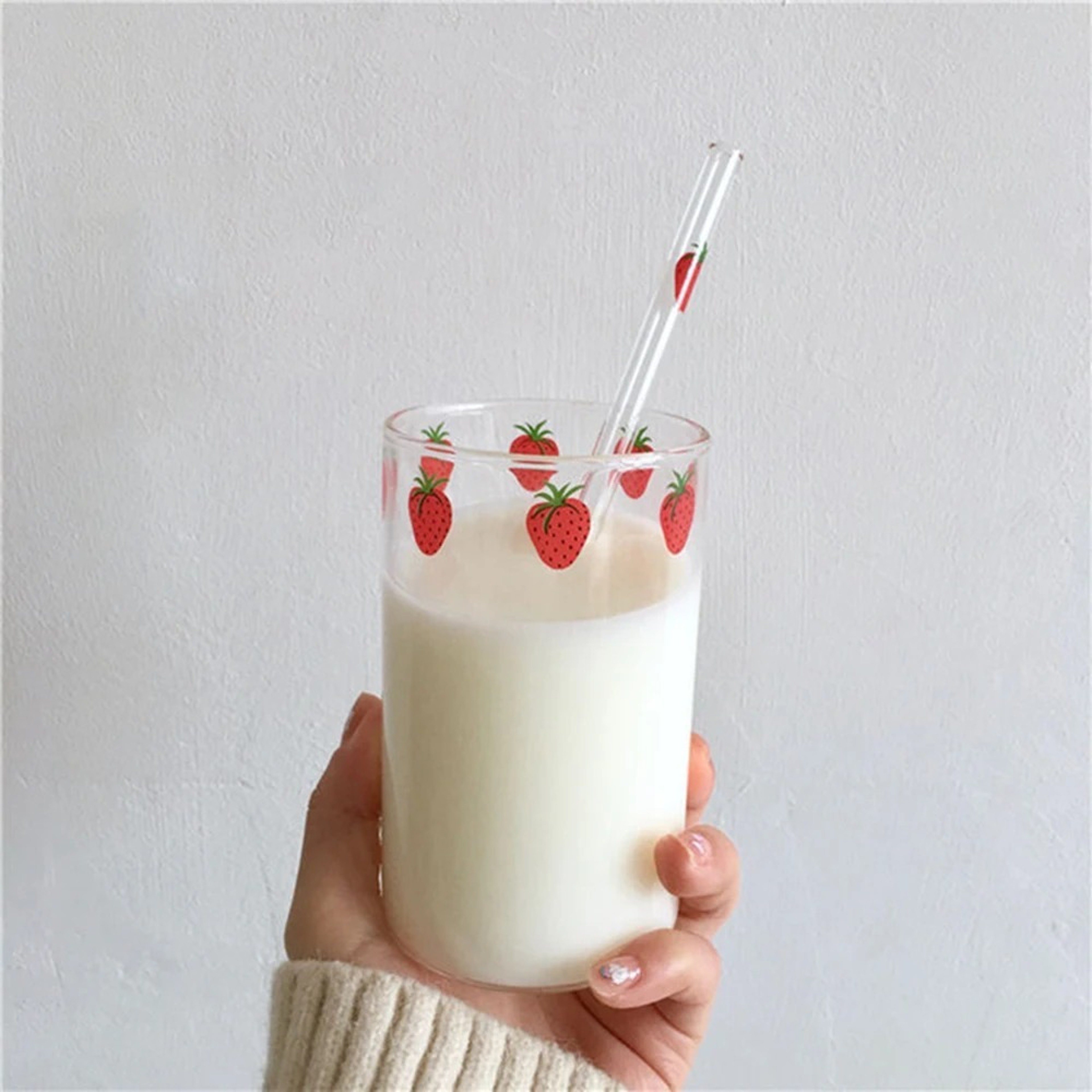 Strawberry Glass Cup with Straw Cute Heat Resistant Drinking Cup – view 7