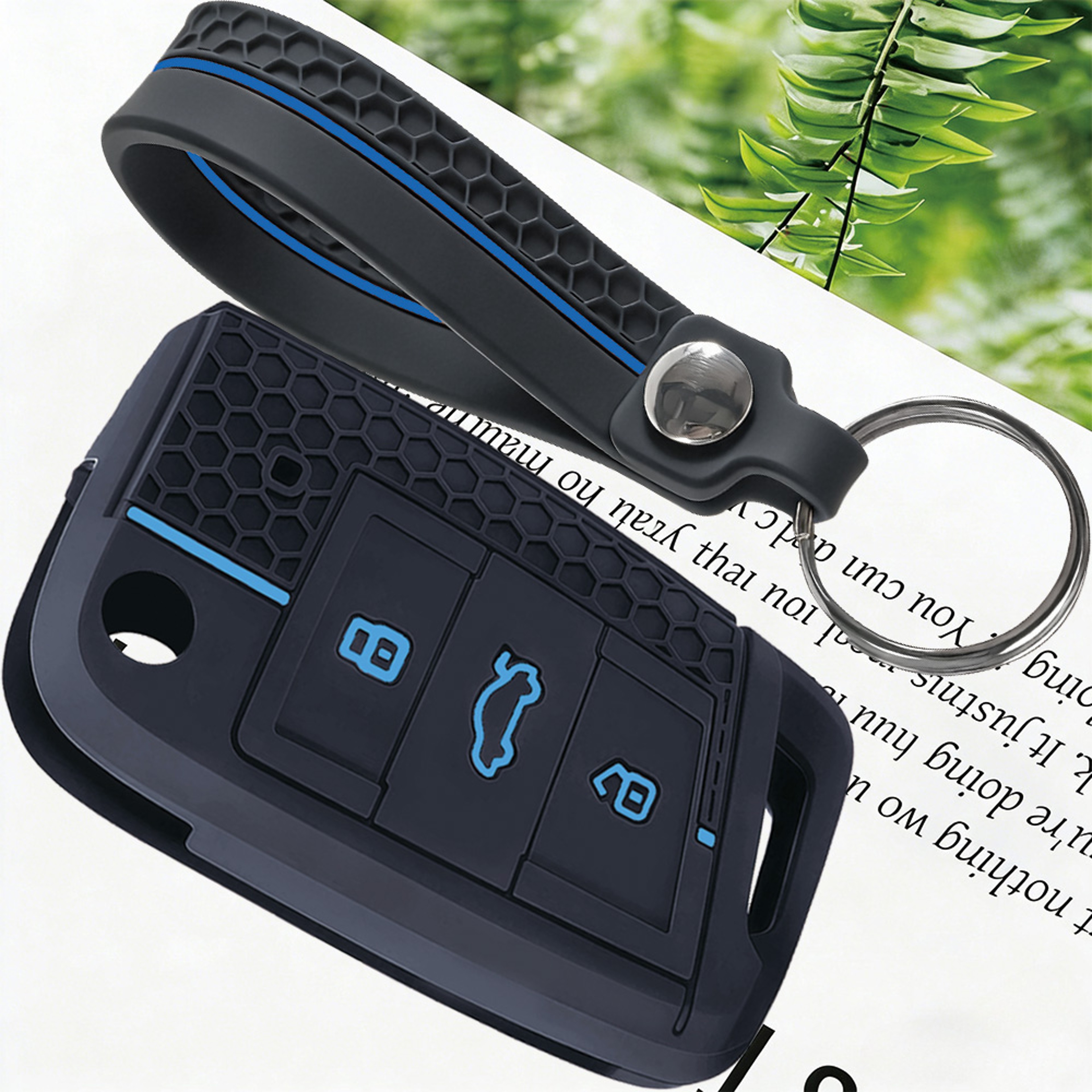 Premium Leather Car Key Case Cover with Keychain for VW Skoda Seat Smart Key Protection – view 2
