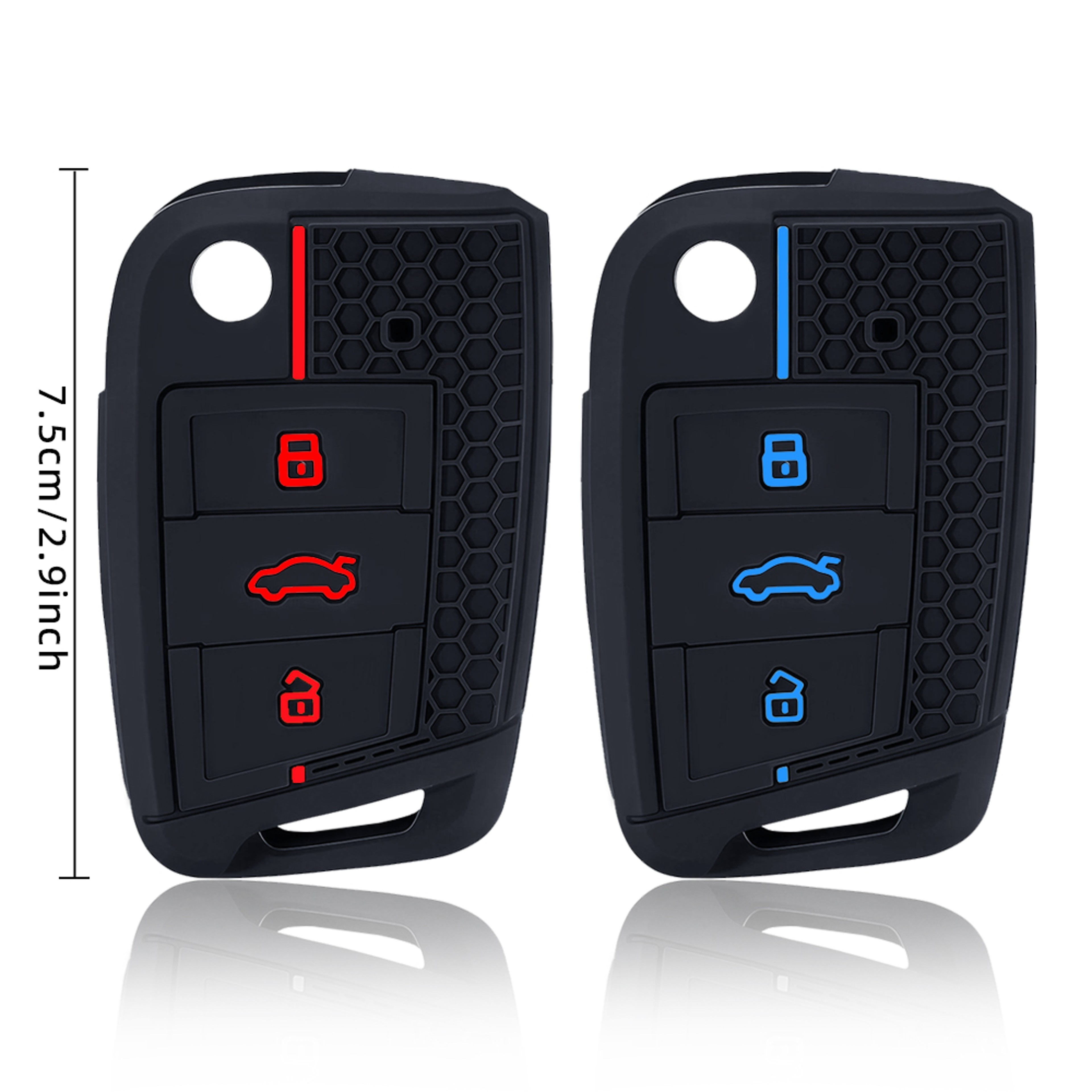 Premium Leather Car Key Case Cover with Keychain for VW Skoda Seat Smart Key Protection – view 5
