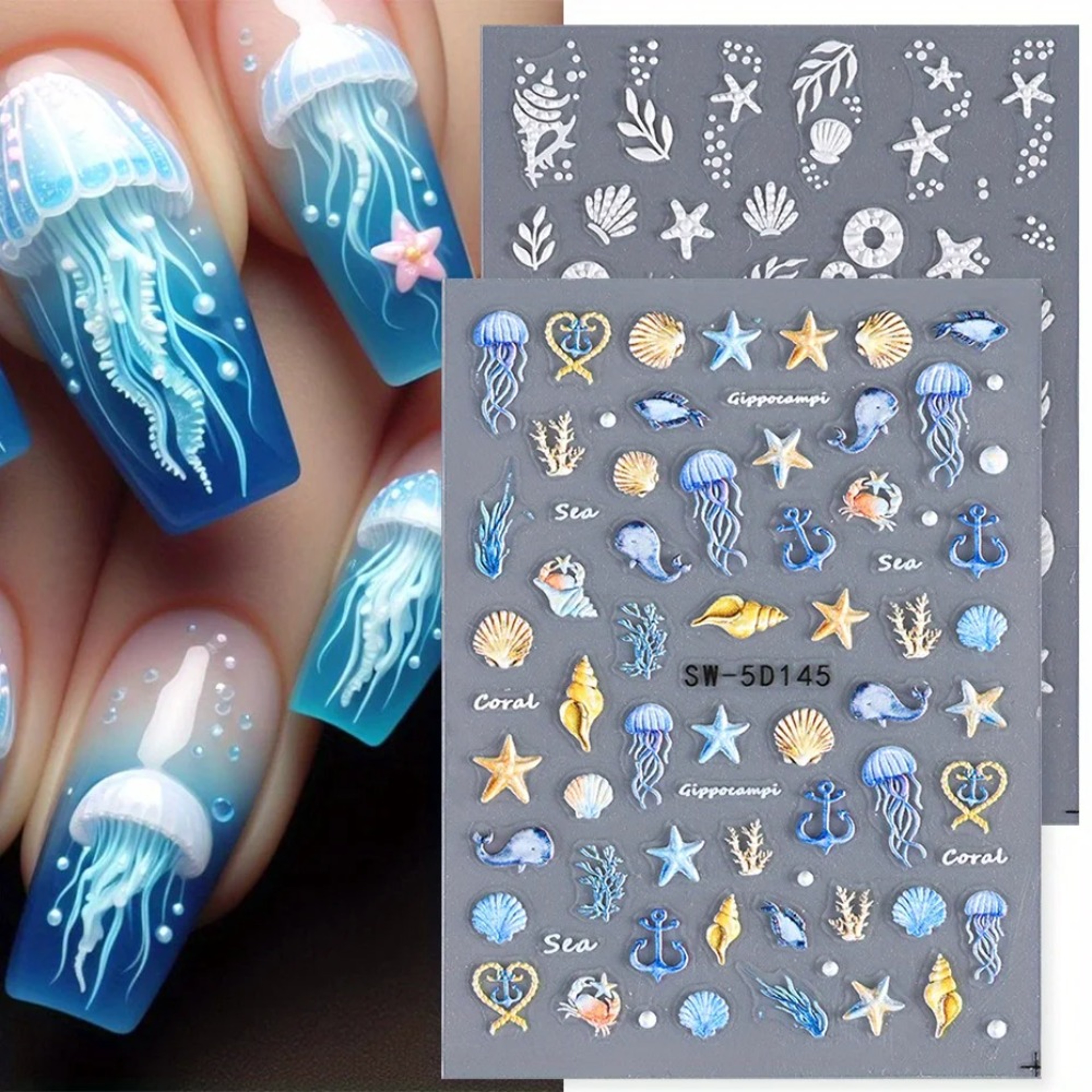 Mermaid Nail Stickers for Summer Beach Manicure Embossed Foils & Decals – view 1