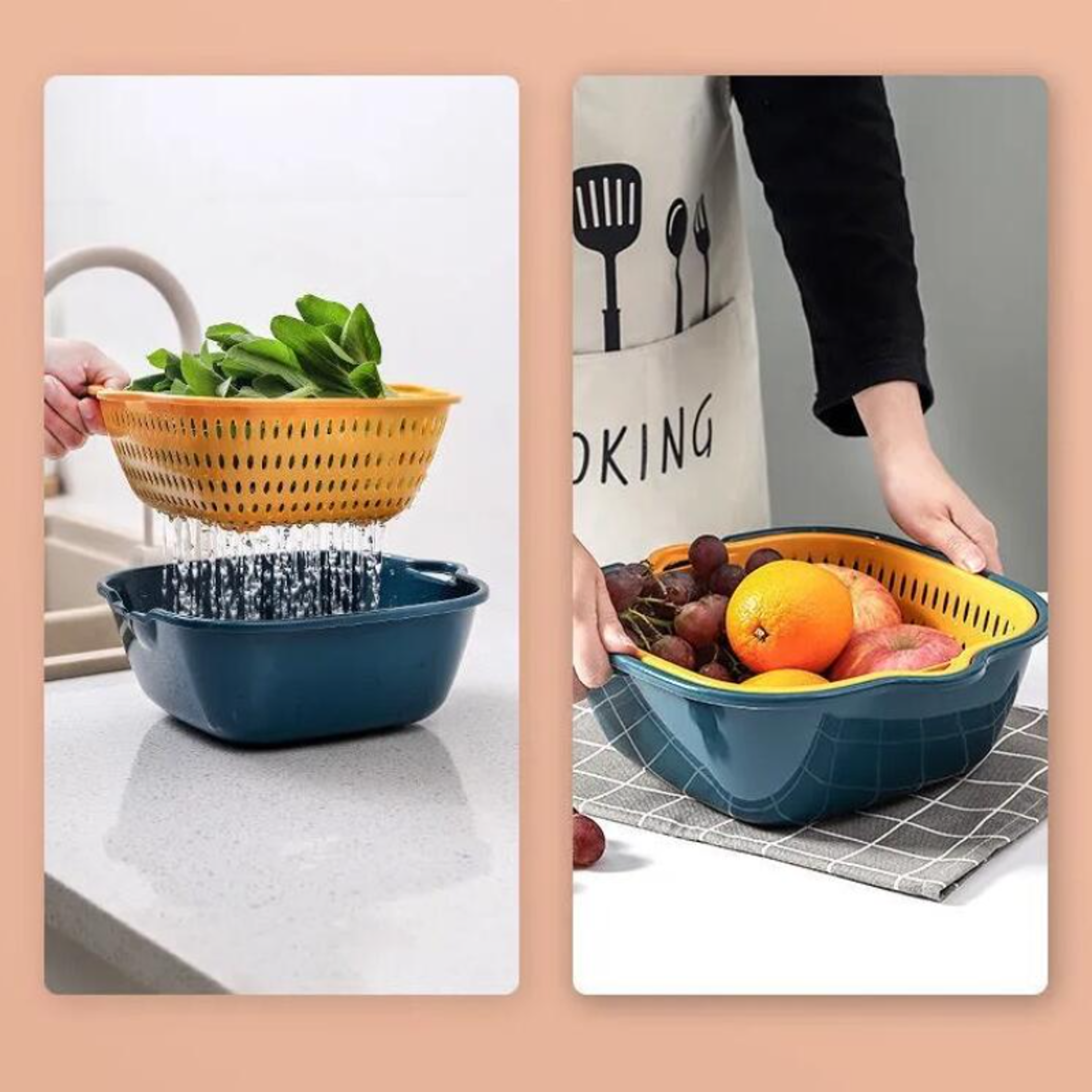 Piece Kitchen Sink Drainer Set Vegetable Washing Basket & Fruit Bowl – view 5