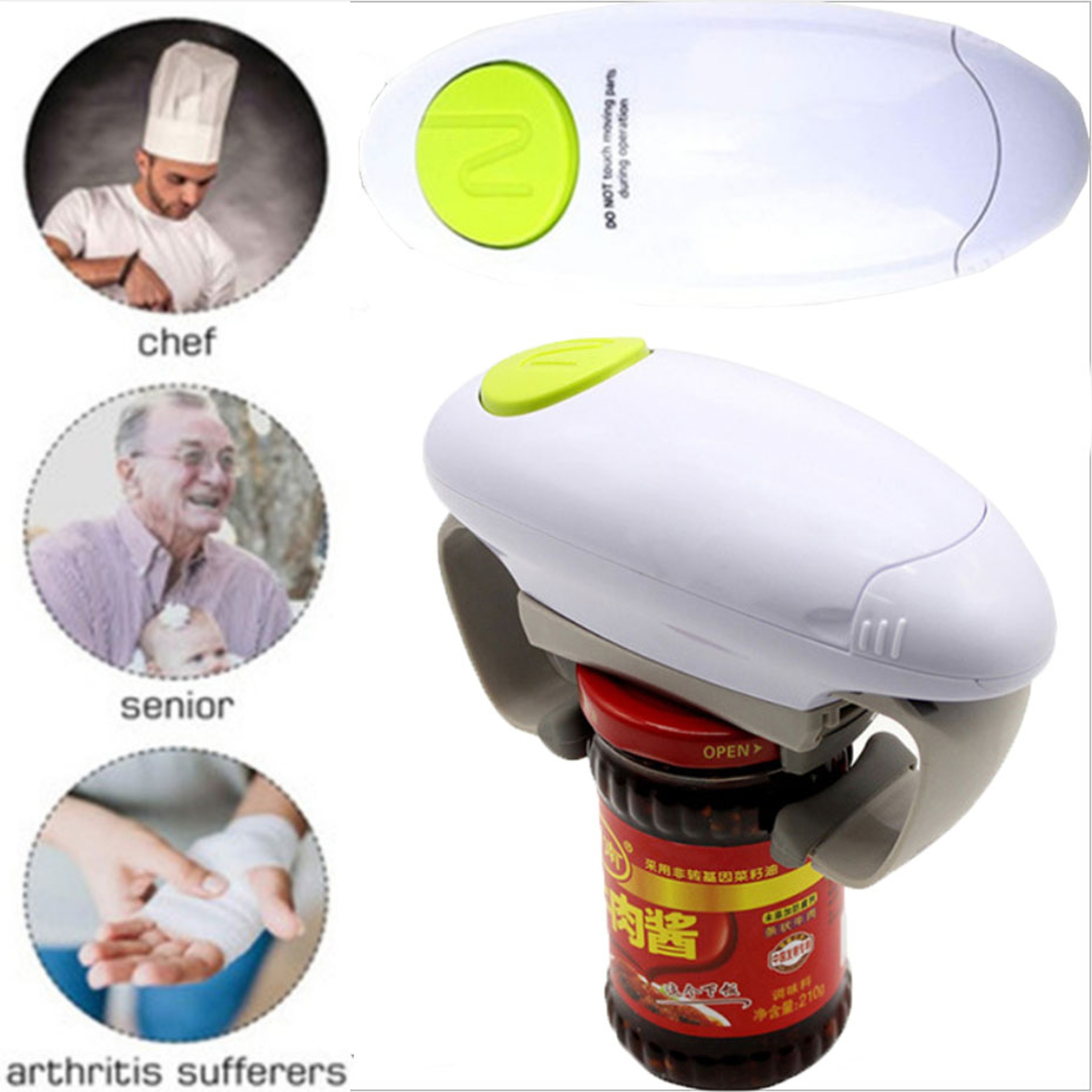 Automatic Electric Can Opener Safe Hands Free Jar and Bottle Opener Tool – view 1
