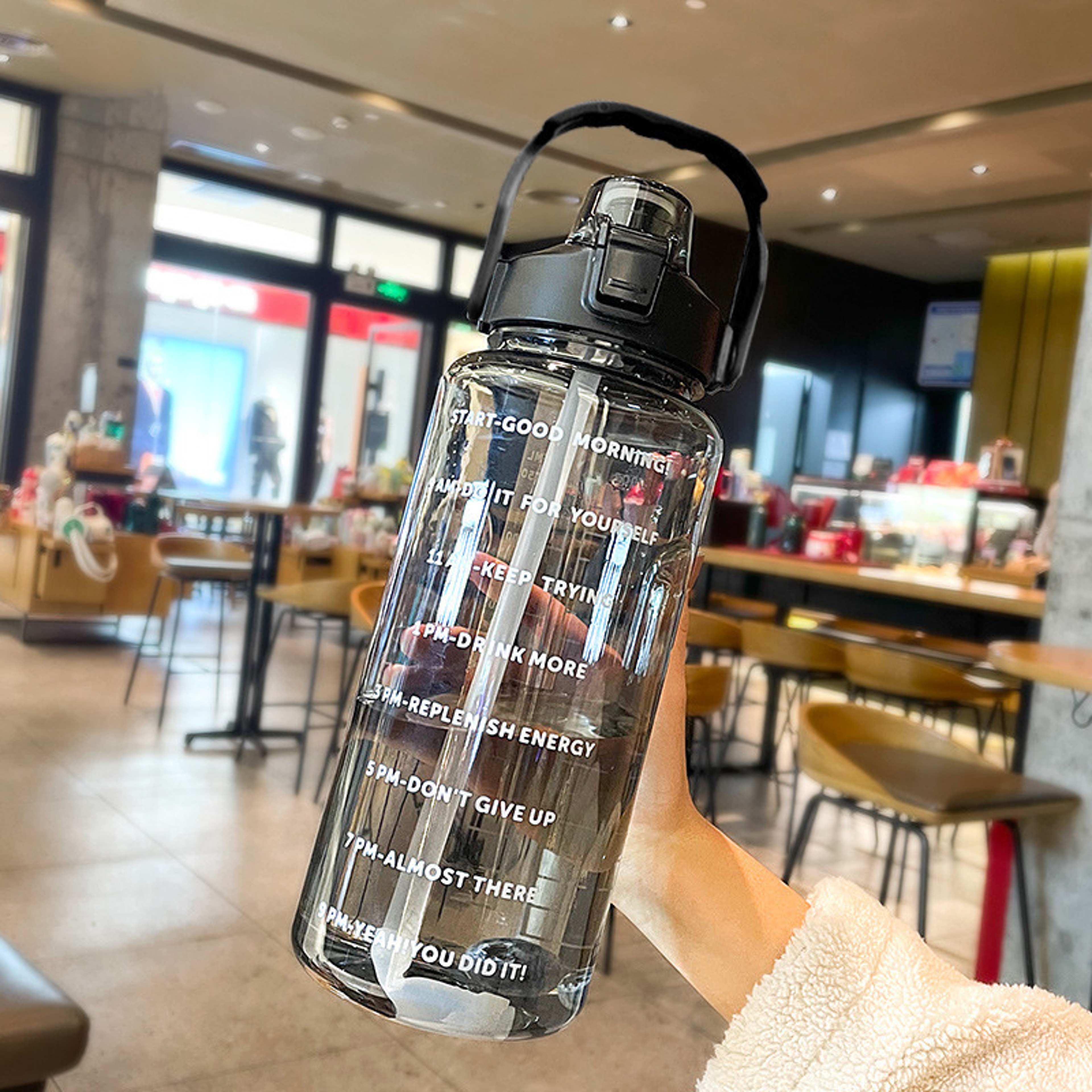 Liter Water Bottle with Straw and Time Marker for Fitness Hydration – view 1