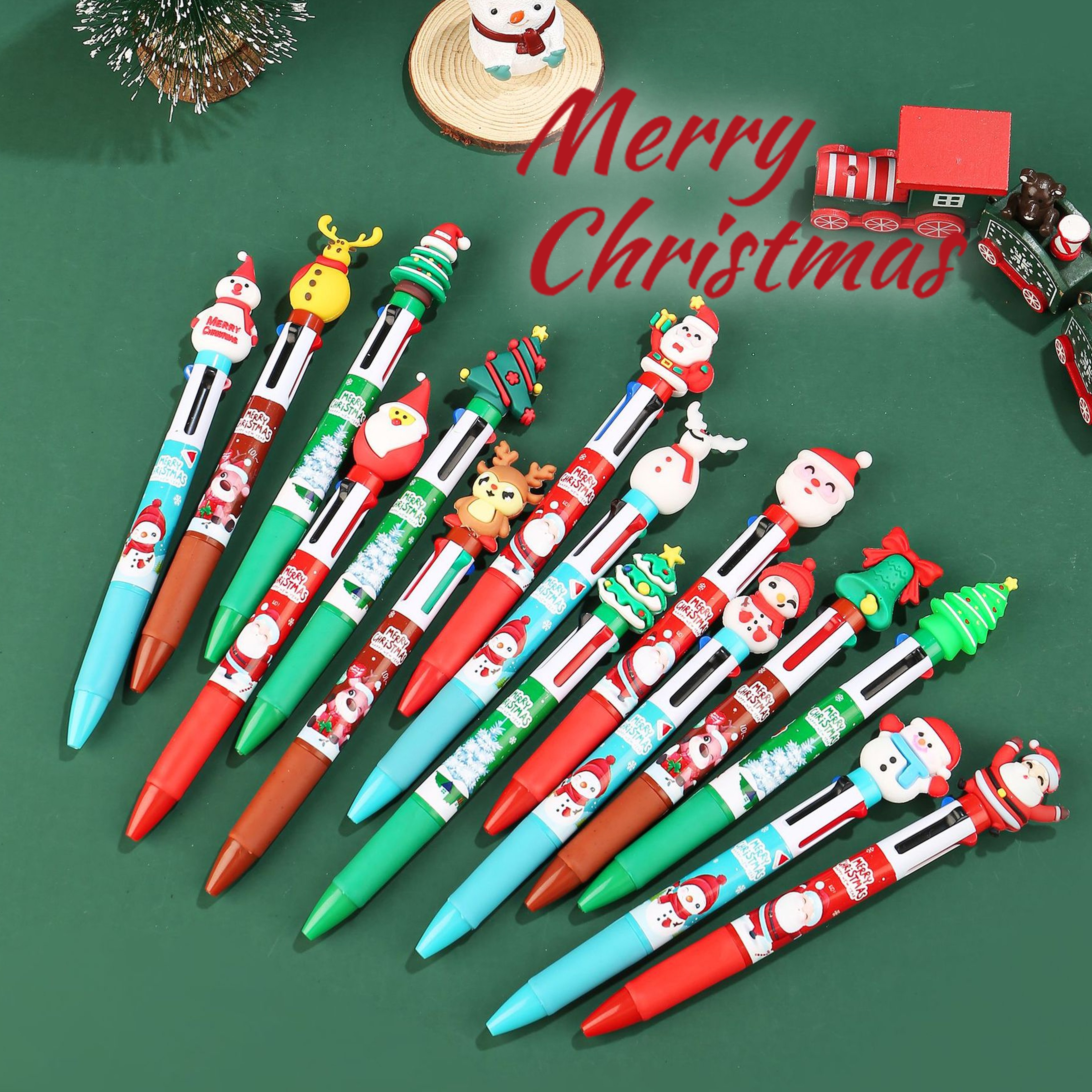Pack Christmas Multicolor Pens Set Cute Santa & Reindeer Christmas Pens for Kids Gifts – view 1