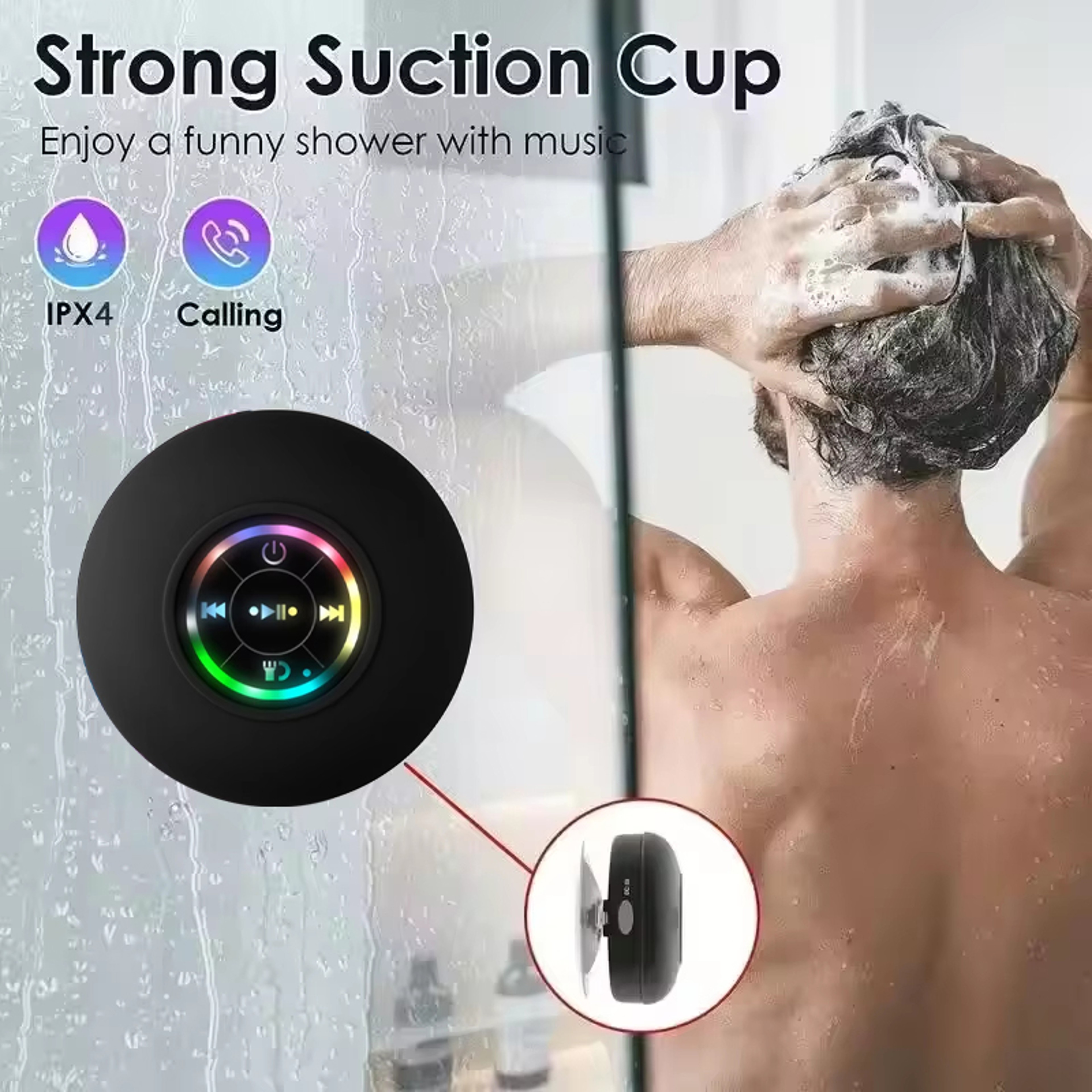 All In One Portable Waterproof Bluetooth Speaker with LED Light & Suction Cup – view 2