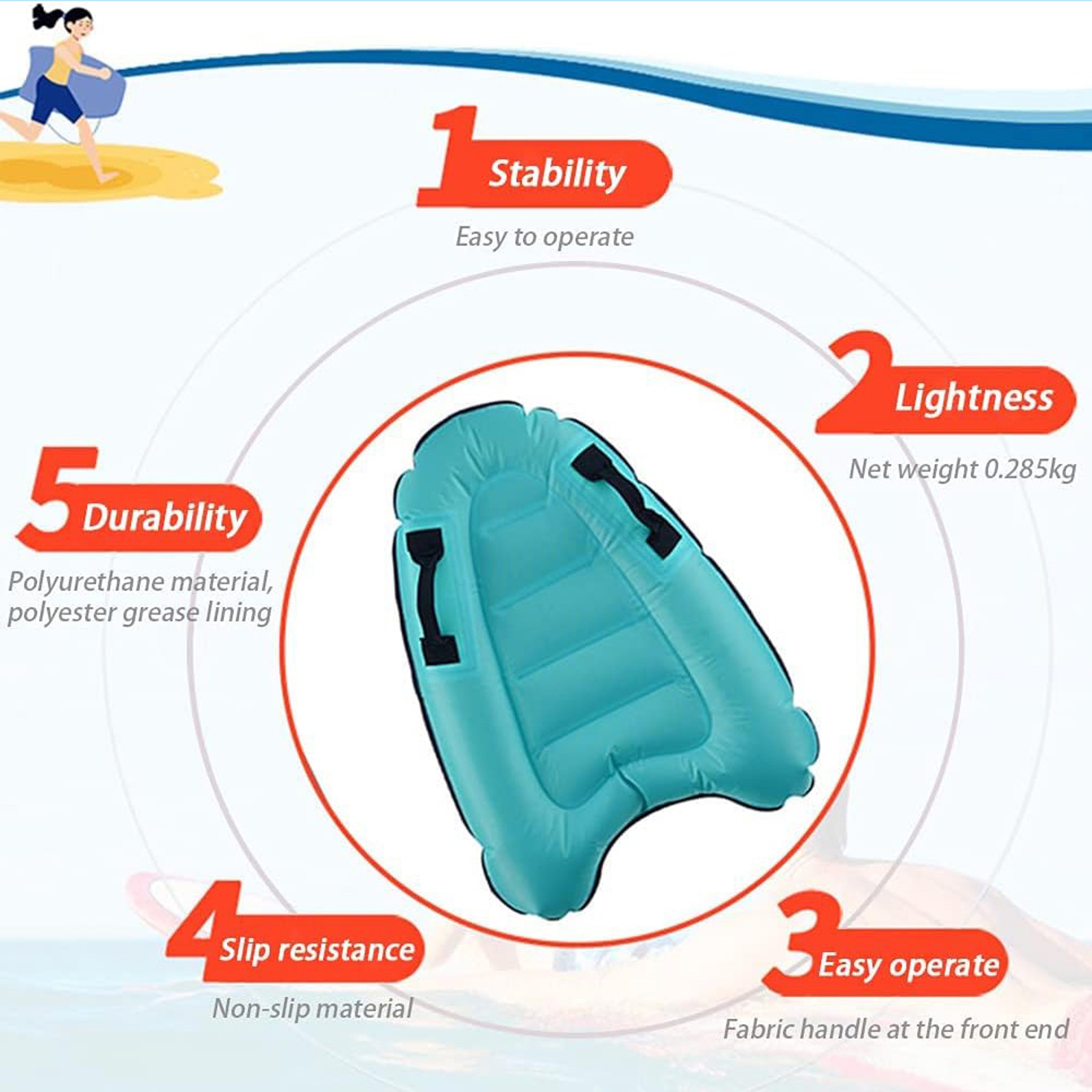 Inflatable Surfboard Float with Handle Durable inflatable surfboard for Beach Fun & Water Relaxation – view 5