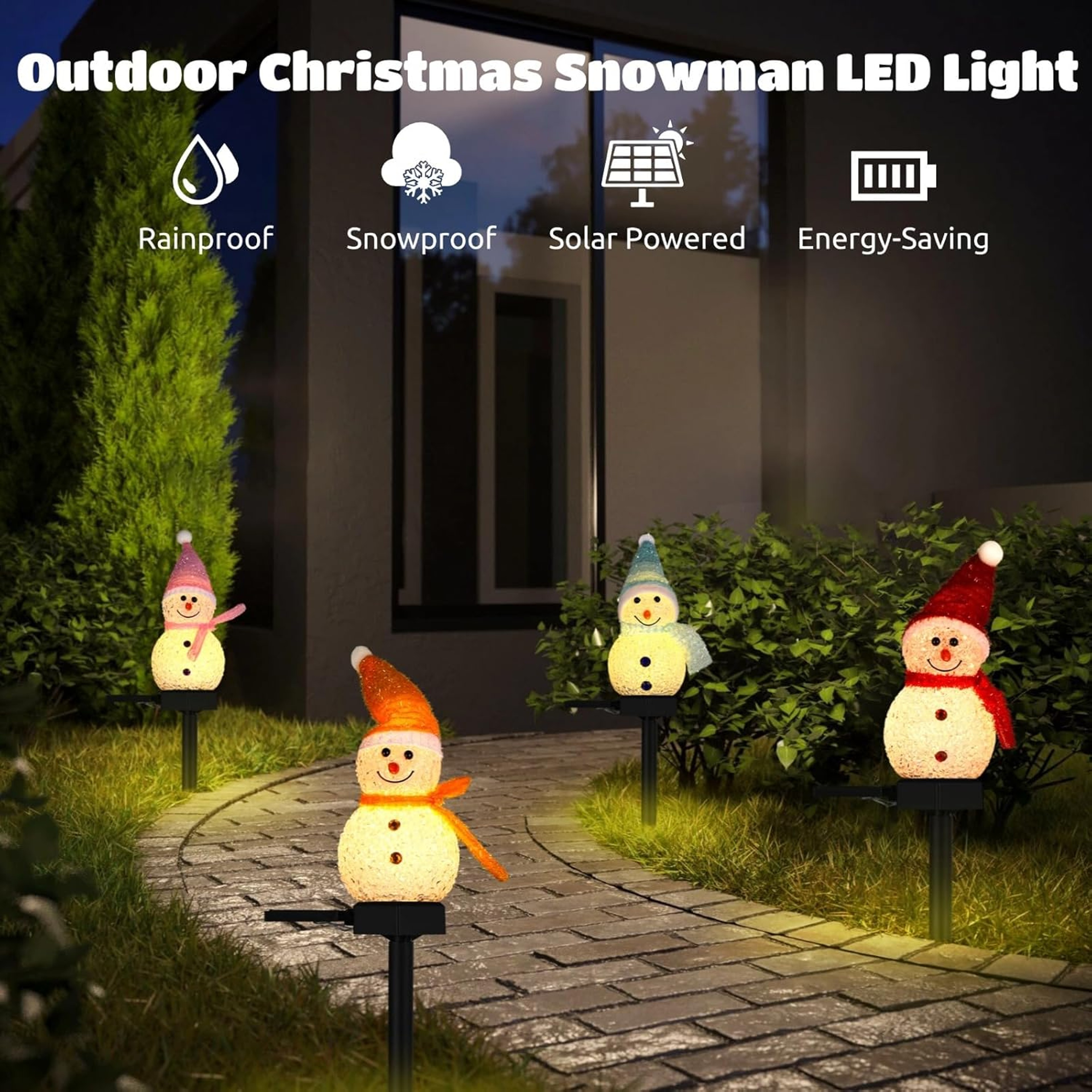 Solar Snowman Pathway Lights Outdoor Waterproof Christmas Garden Stakes – view 5