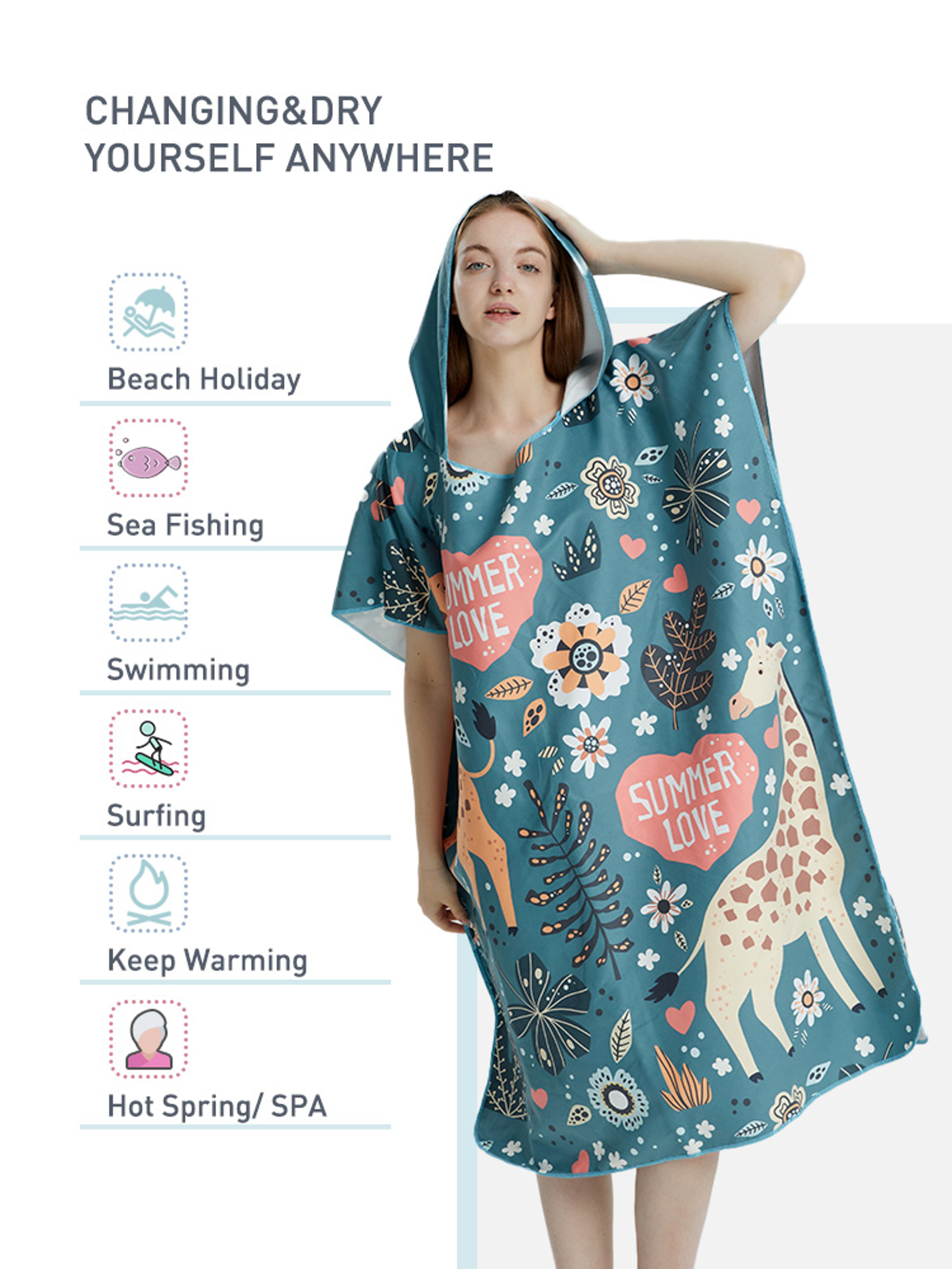 Quick Dry Surf Poncho Towel Hoodie Microfiber Changing Robe for Adults – view 2