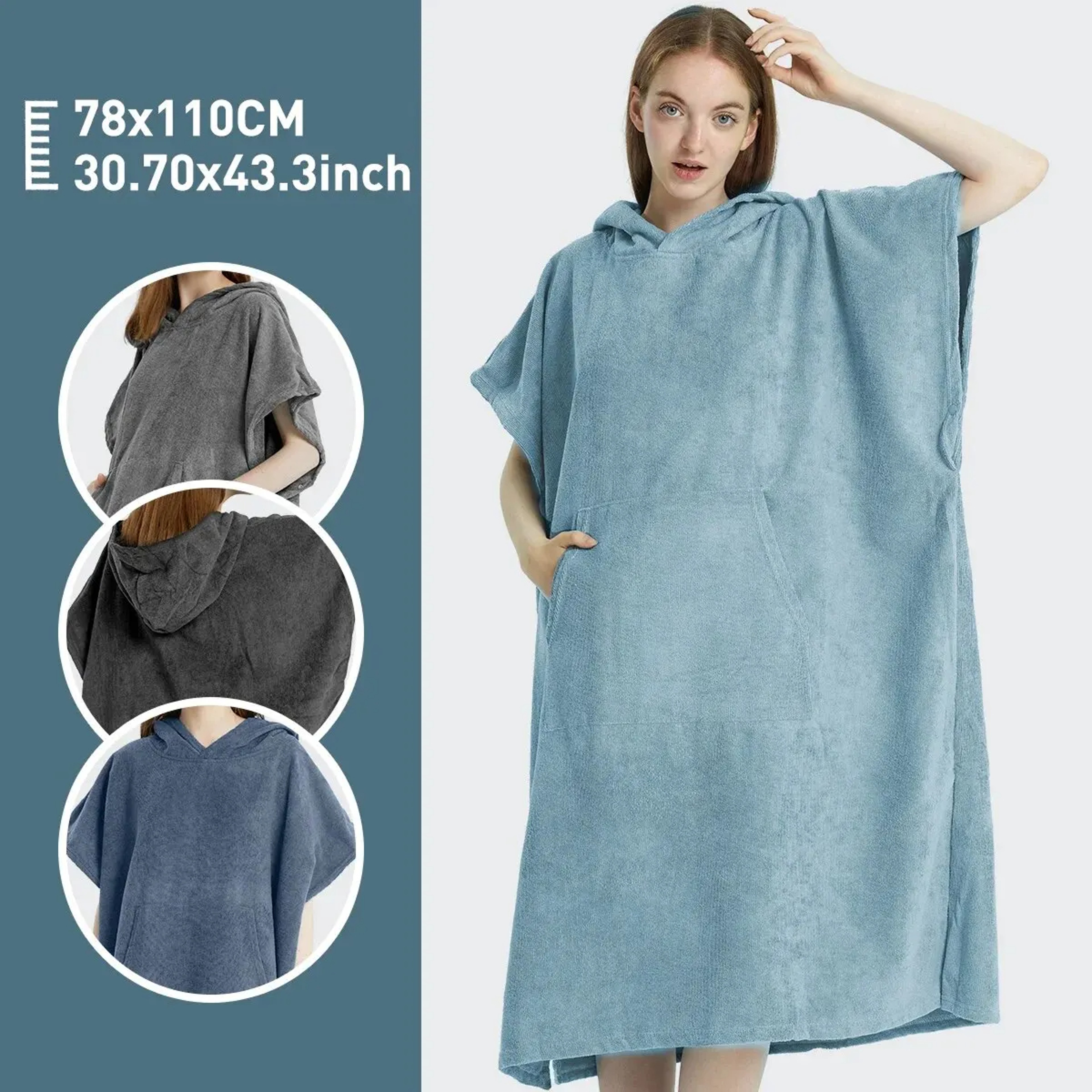 Quick Dry Surf Poncho Towel Hoodie For Adults Microfiber  Beach Changing Robe 1