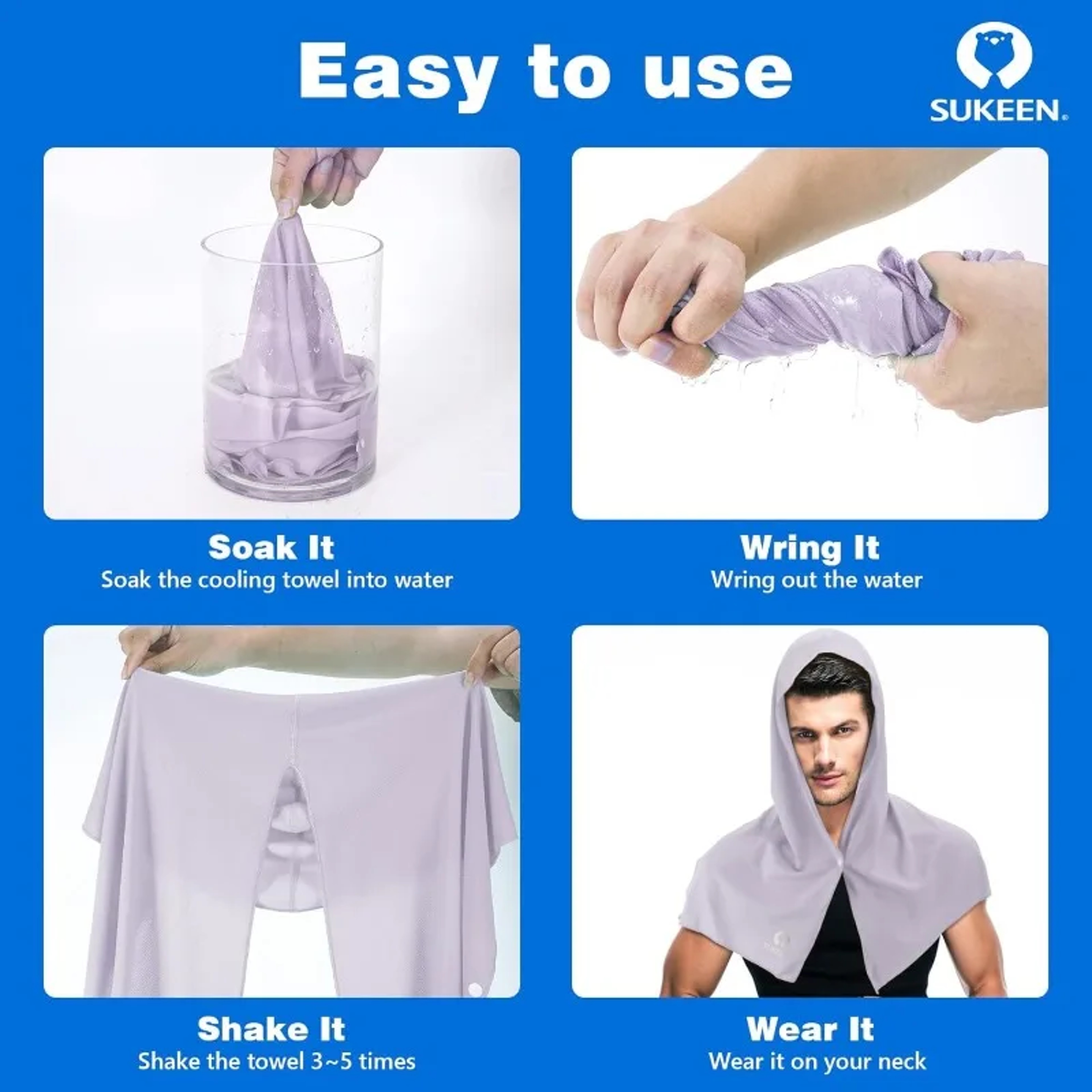 Cooling Hoodie Towel Quick Dry Sports Towel with UV Protection for Outdoor Fitness & Travel – view 3