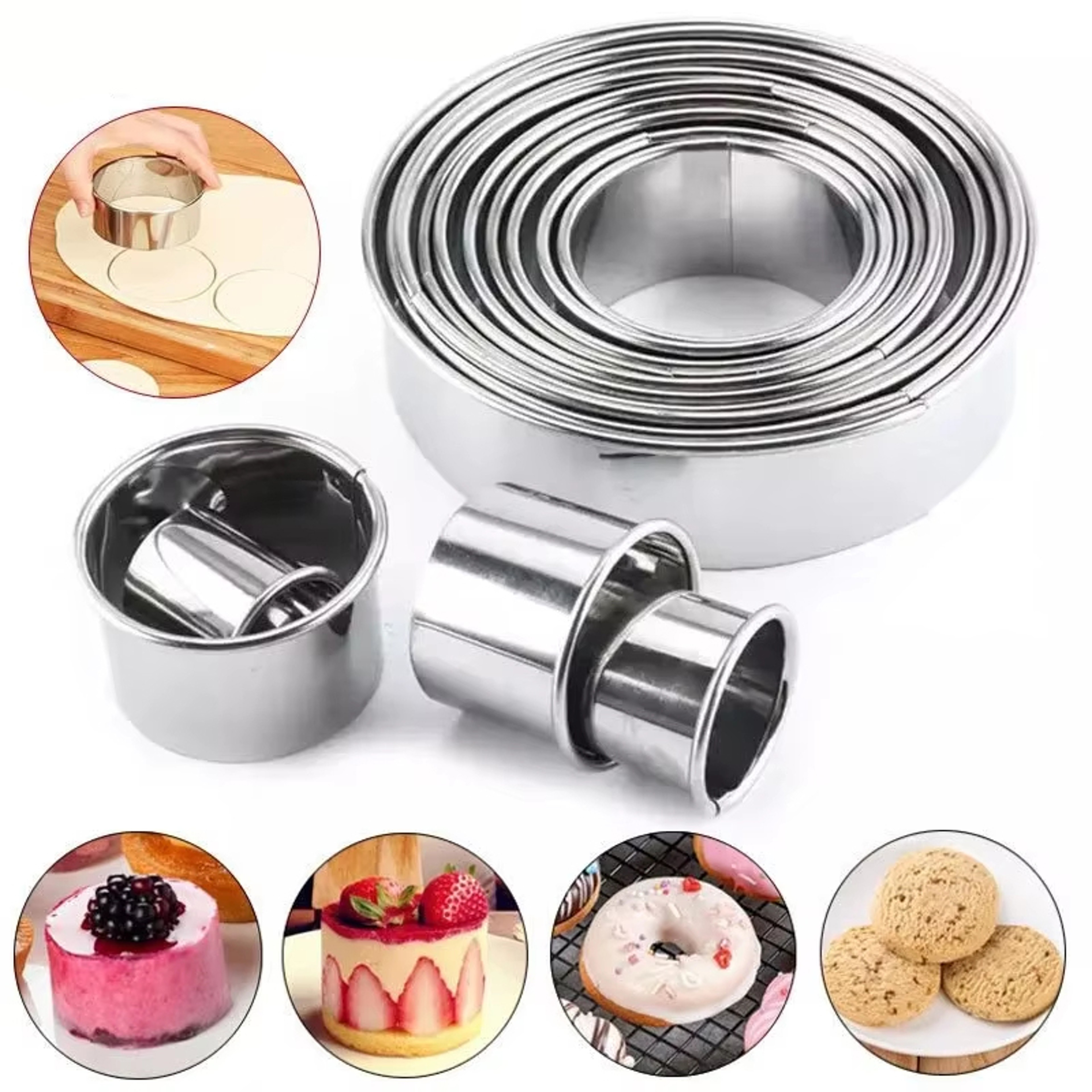 Piece Stainless Steel Round Cookie Cutters Set for Baking, Pastry & Dough Rings – view 1