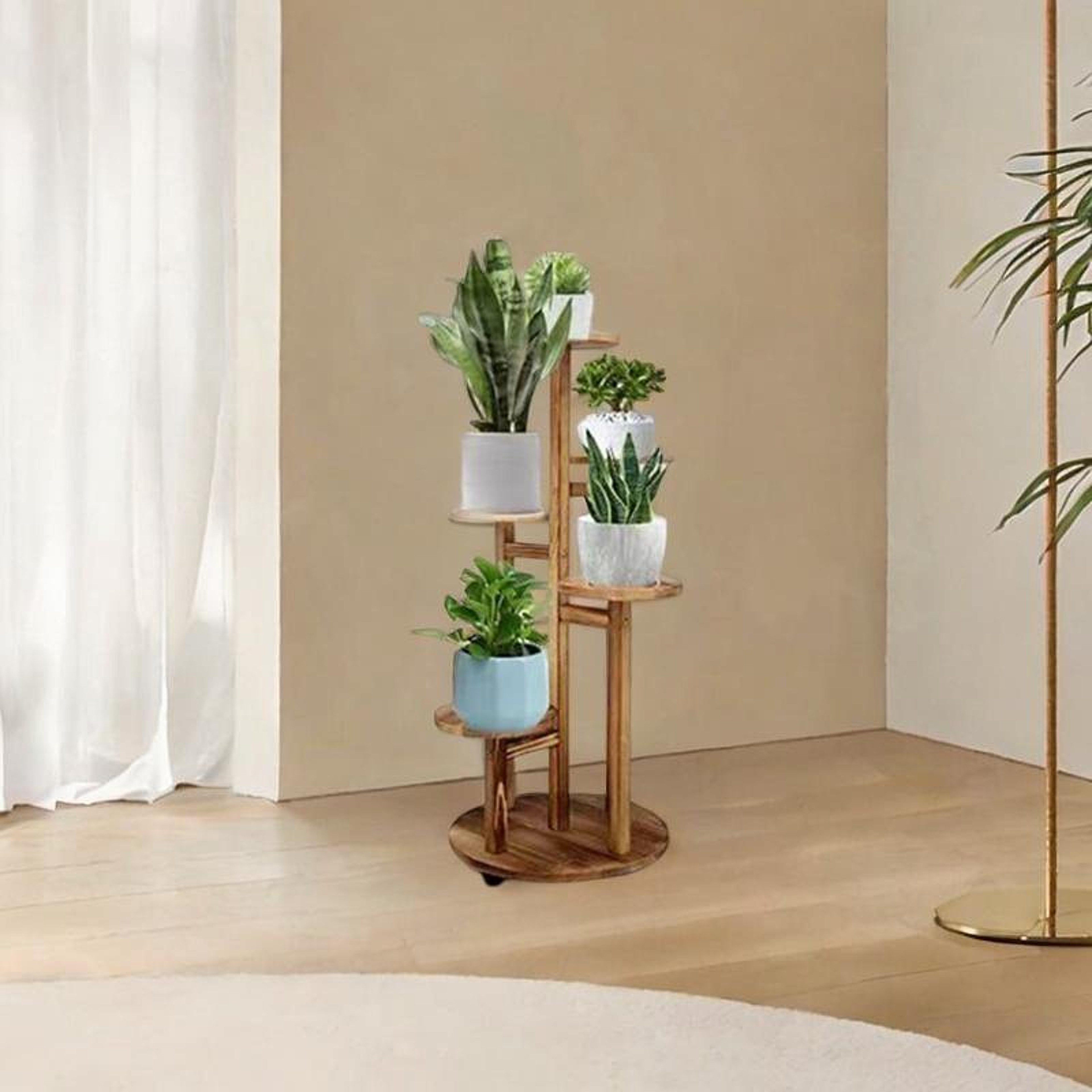 Rolling Wooden Plant Stand with Wheels Multi Tier Indoor Outdoor Plant Shelf – view 3