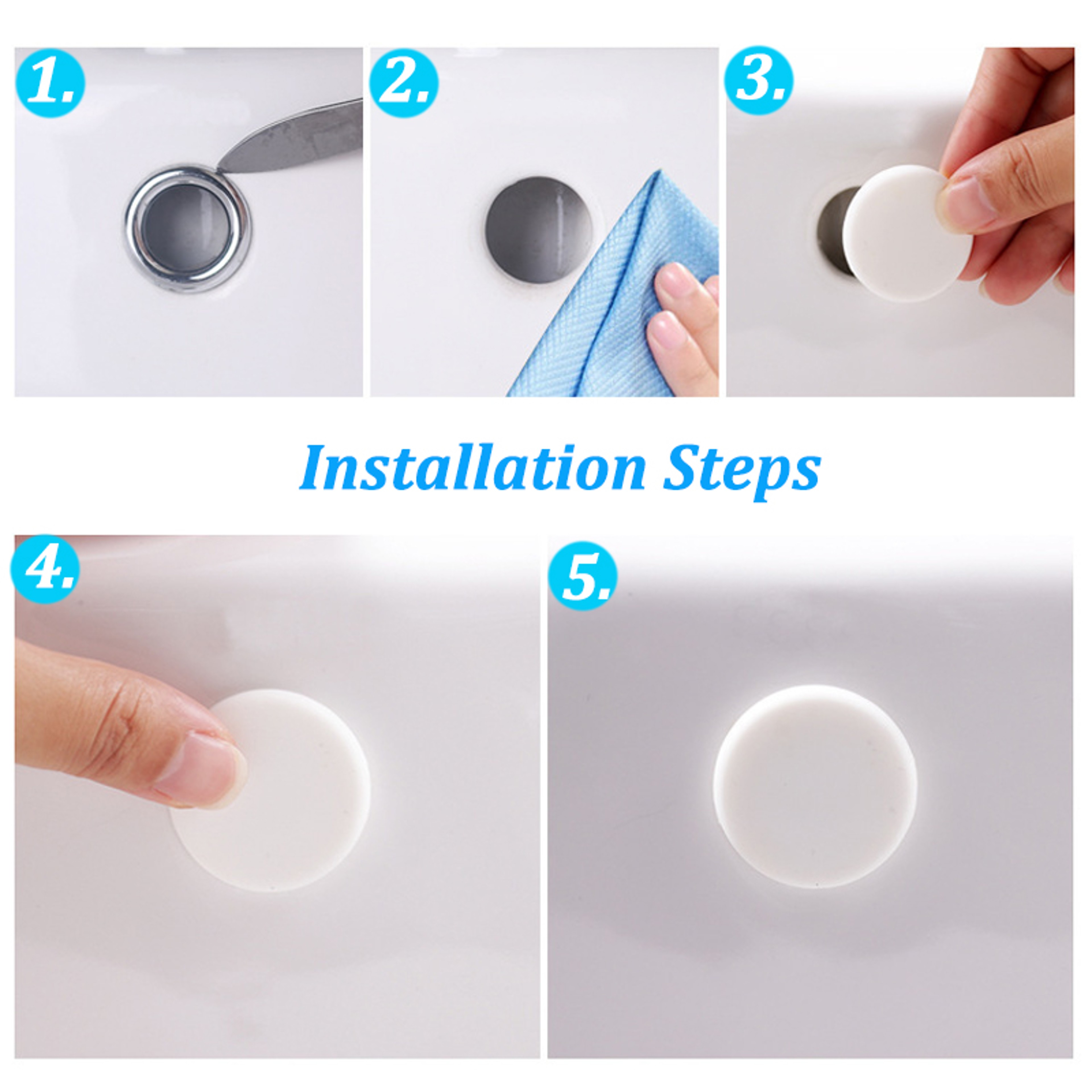 Universal Sink Overflow Ring Set Leakproof Drain Plug Kit For Bathroom Kitchen Bathtub 4