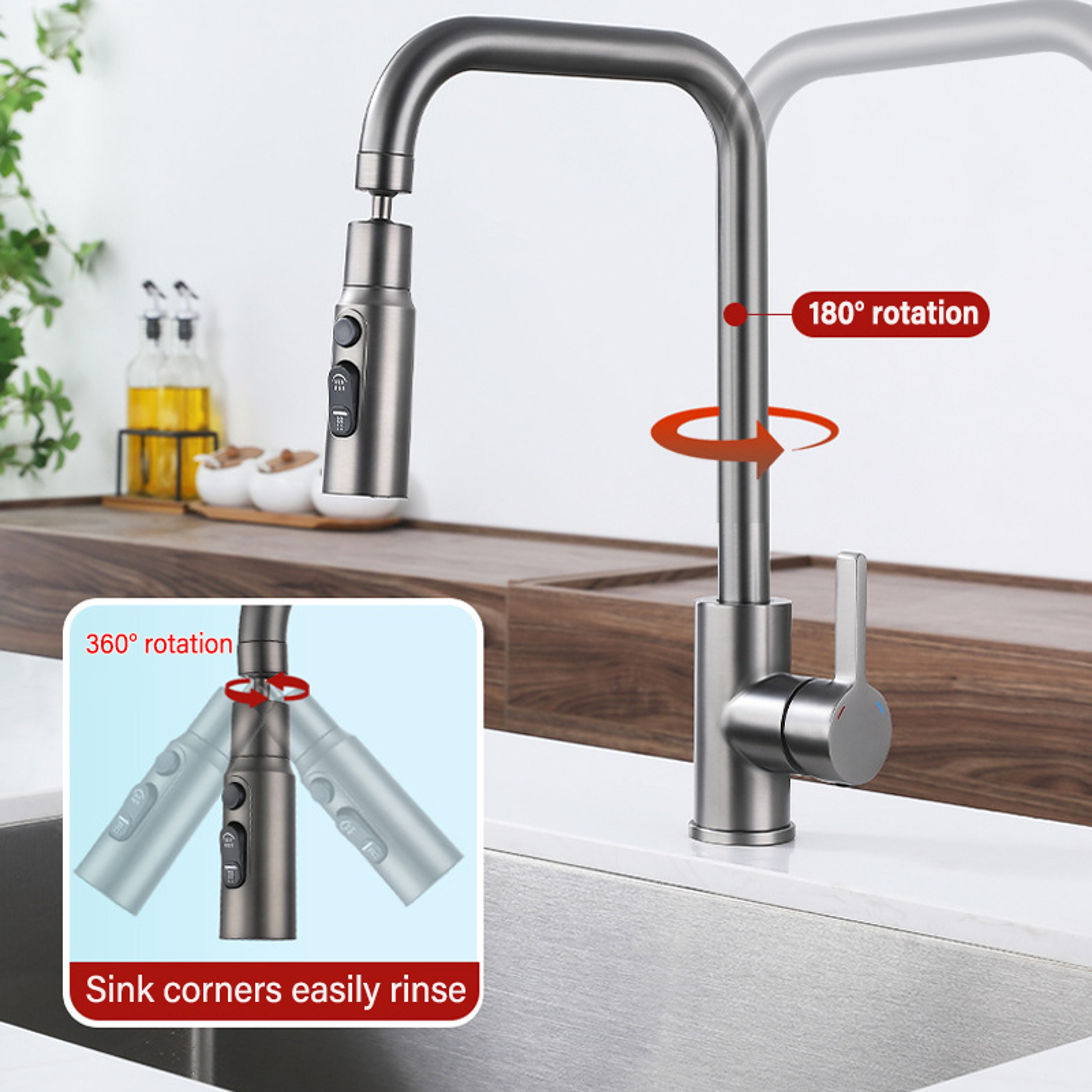 Rotating Faucet Extender with Spray Modes Water Saving Kitchen Faucet Attachment – view 4
