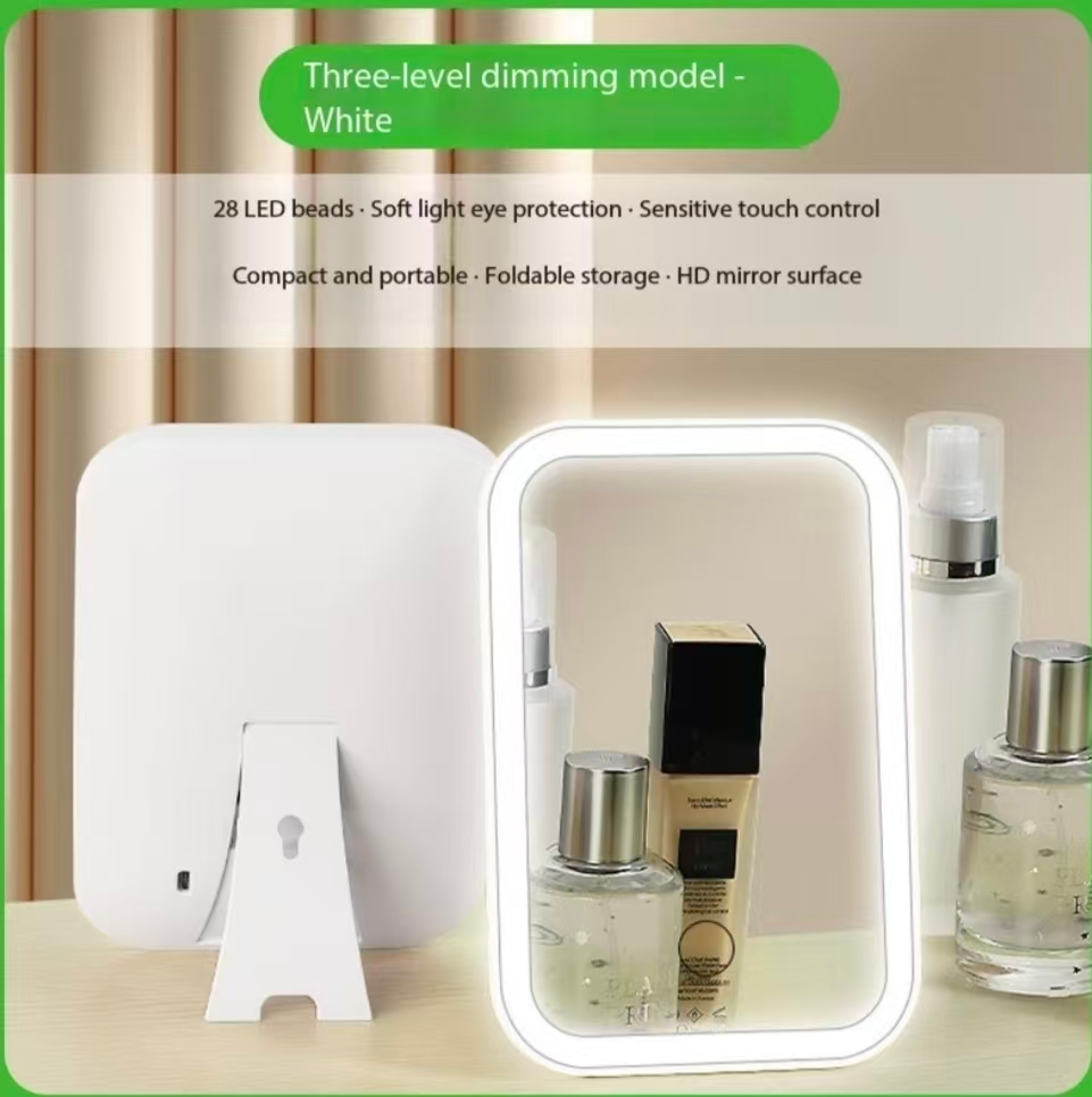 LED Touch Screen Makeup Mirror with Lights Rechargeable Folding Vanity Mirror Color Modes – view 1