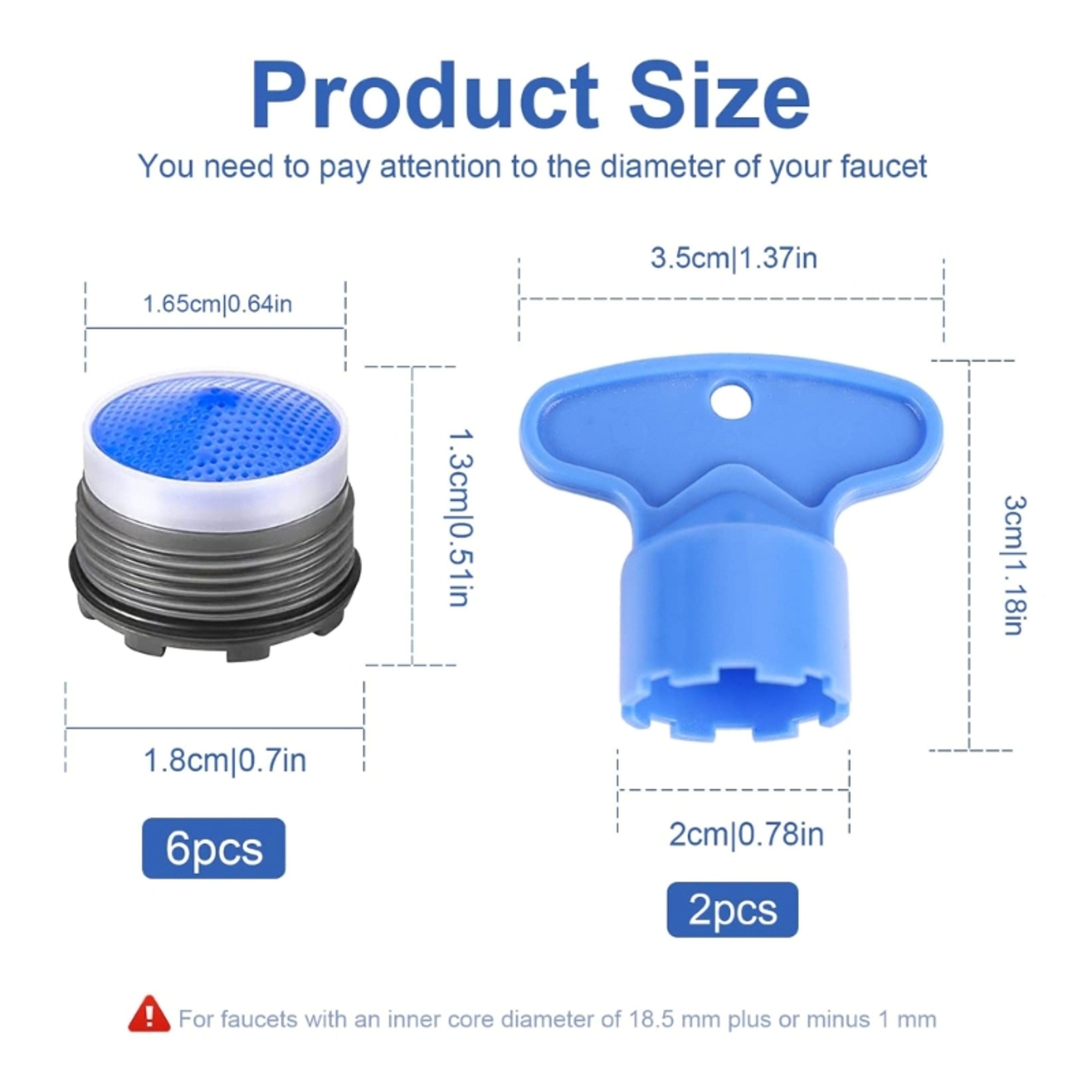 Pack Faucet Aerator Inserts with Keys Water Saving Flow Restrictors for Kitchen and Bathroom Taps – view 6