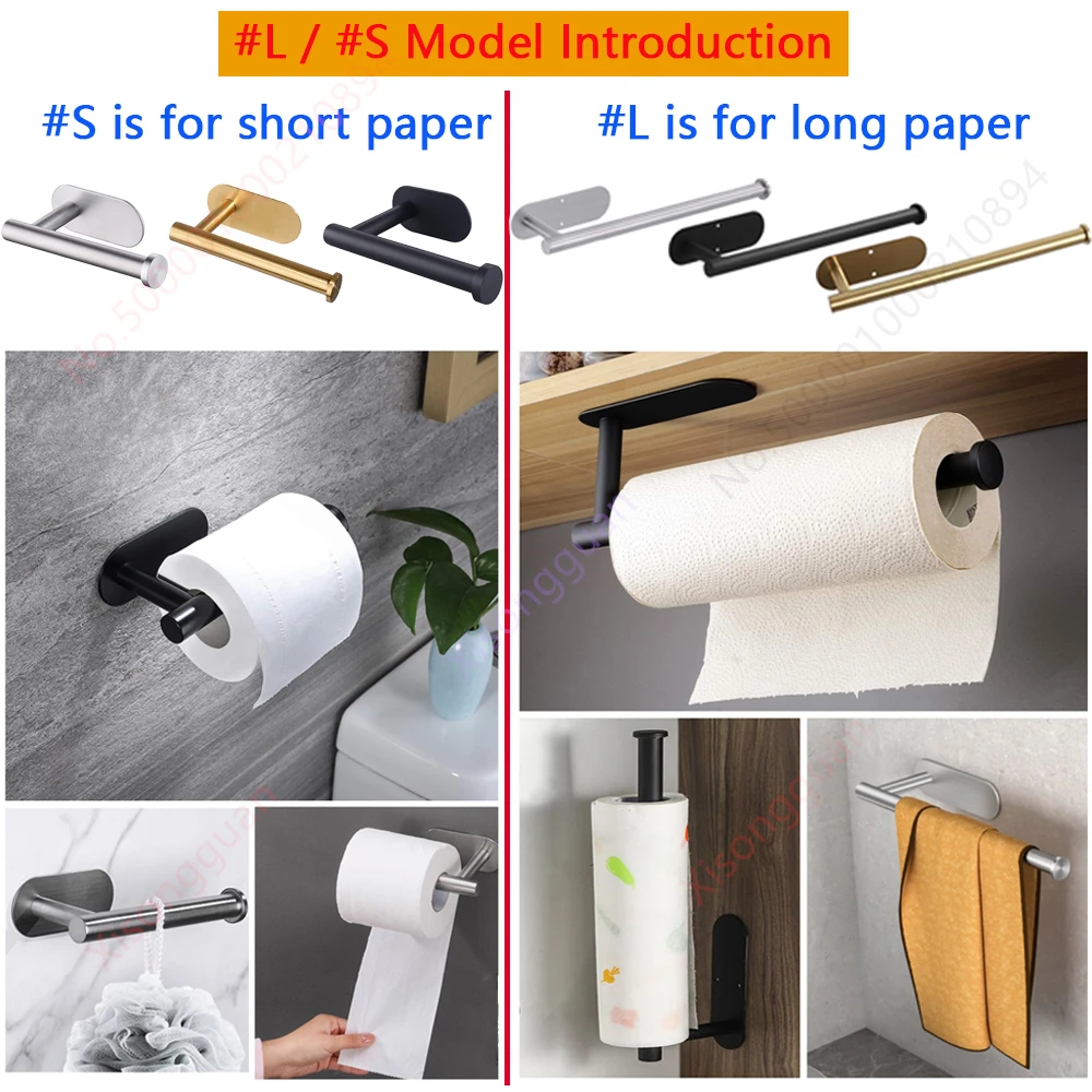 Adhesive Paper Towel Holder Wall Mount Kitchen Organizer Rack 5