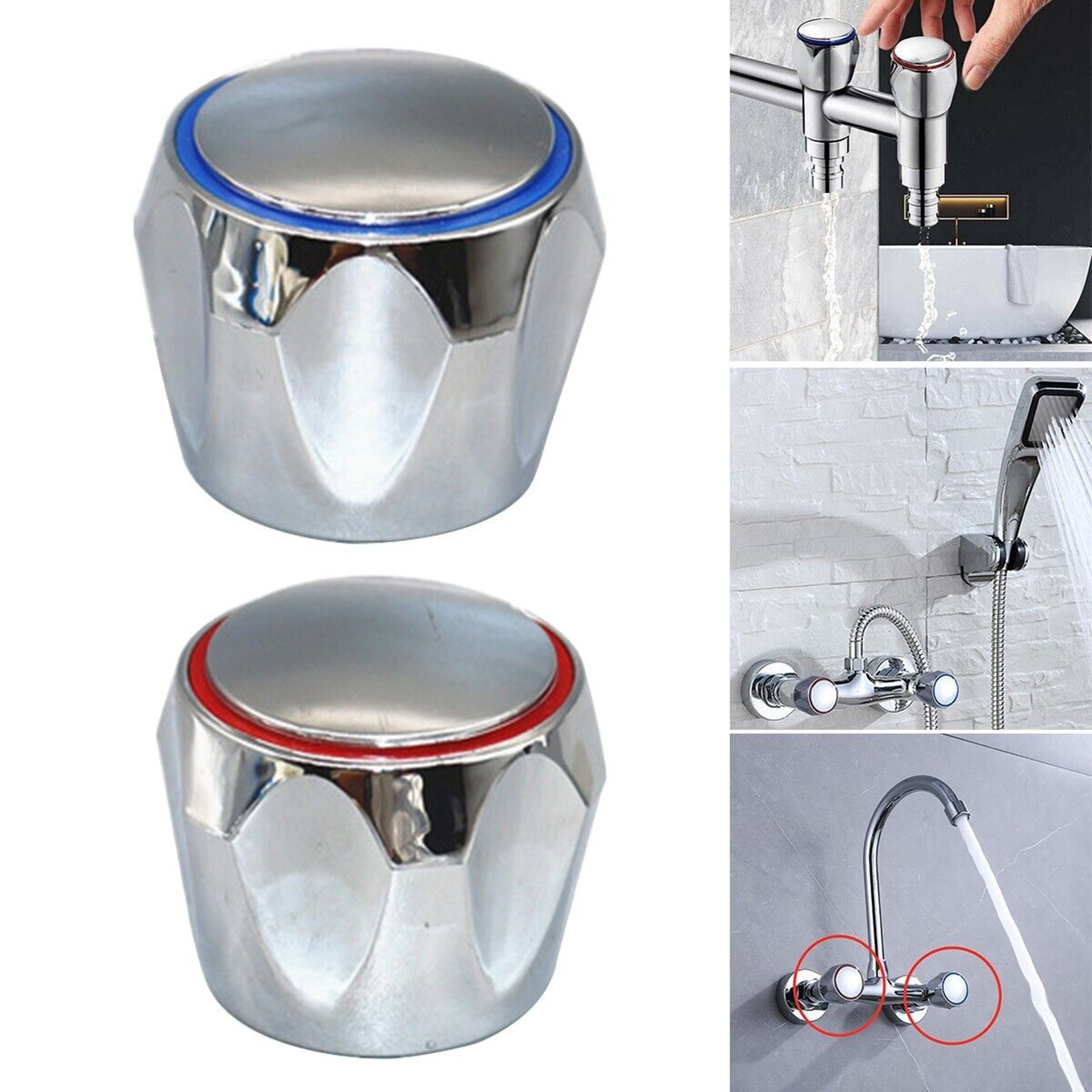 Chrome Hot & Cold Faucet Handle Replacement Set Durable Bathroom Faucet Knobs – view 3