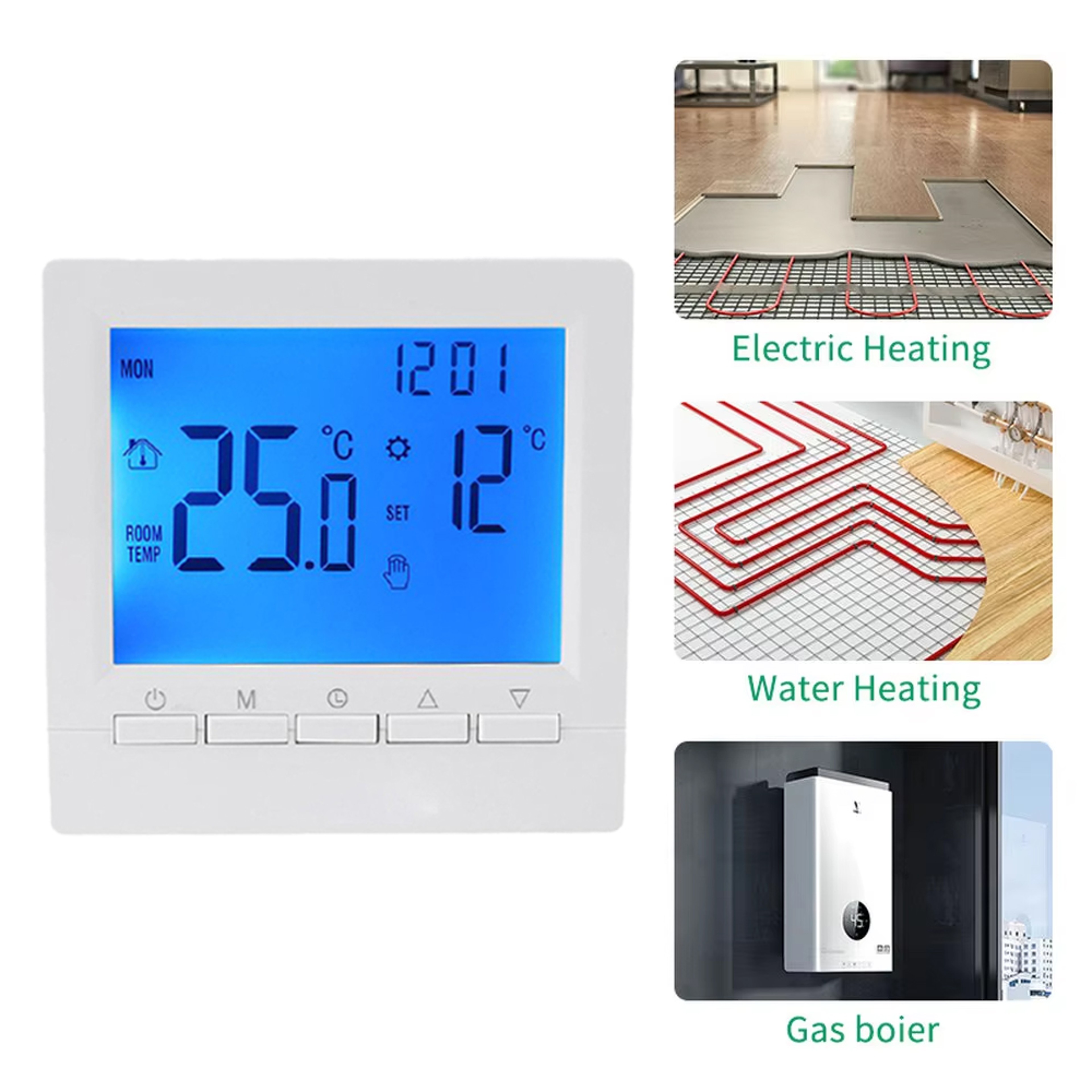 Smart Programmable Thermostat for Gas Boiler Heating with Wireless Control & Child Lock – view 1