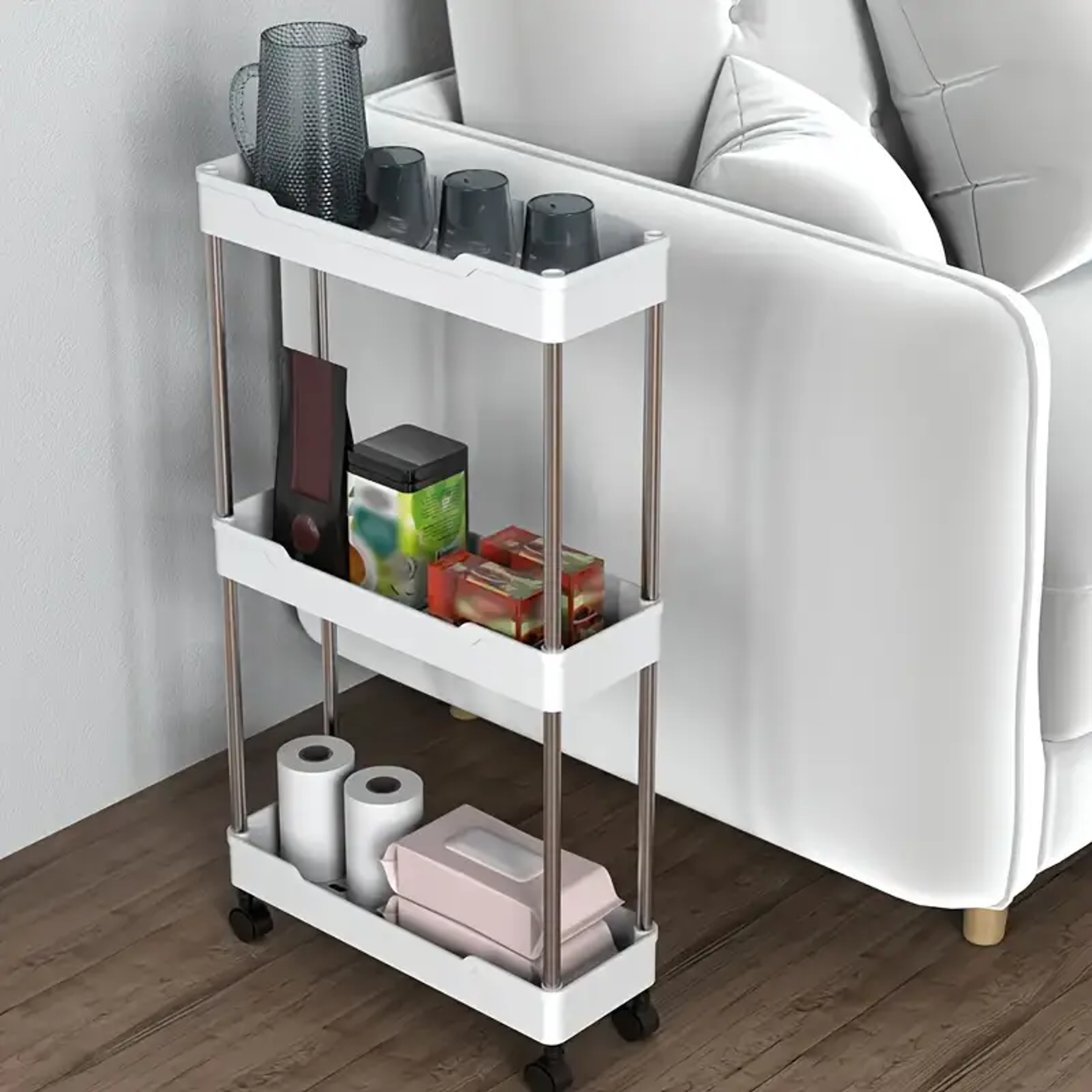 Tier Rolling Storage Cart with Sliding Shelves for Kitchen & Bathroom Organization – view 2